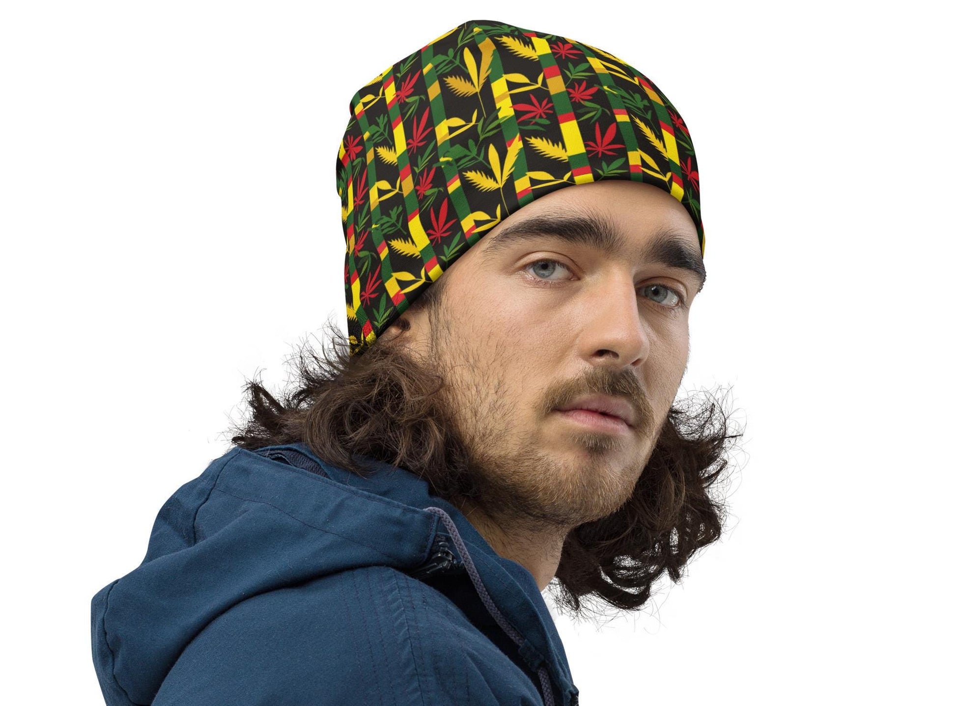 Nighttime - Mens - Beanie - Jamaican - Rastafarian Pattern