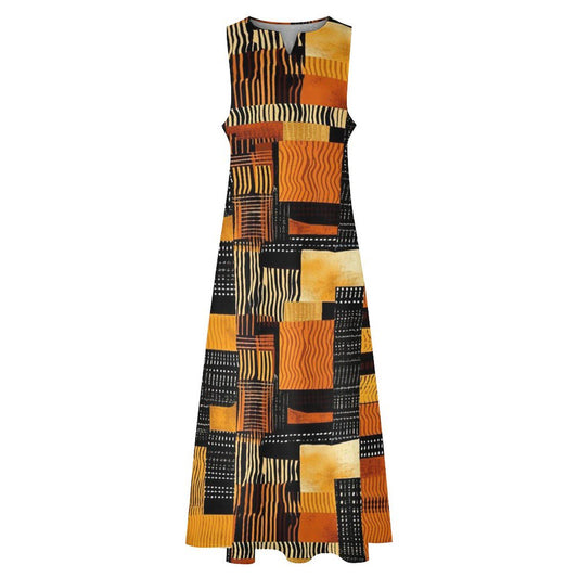 Night Fall - Womens - -Sleeveless Ankle-length Dress - African - Mud cloth Pattern