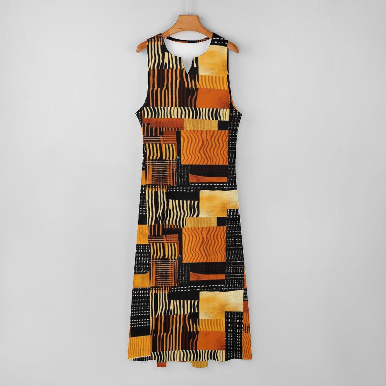 Night Fall - Womens - -Sleeveless Ankle-length Dress - African - Mud cloth Pattern