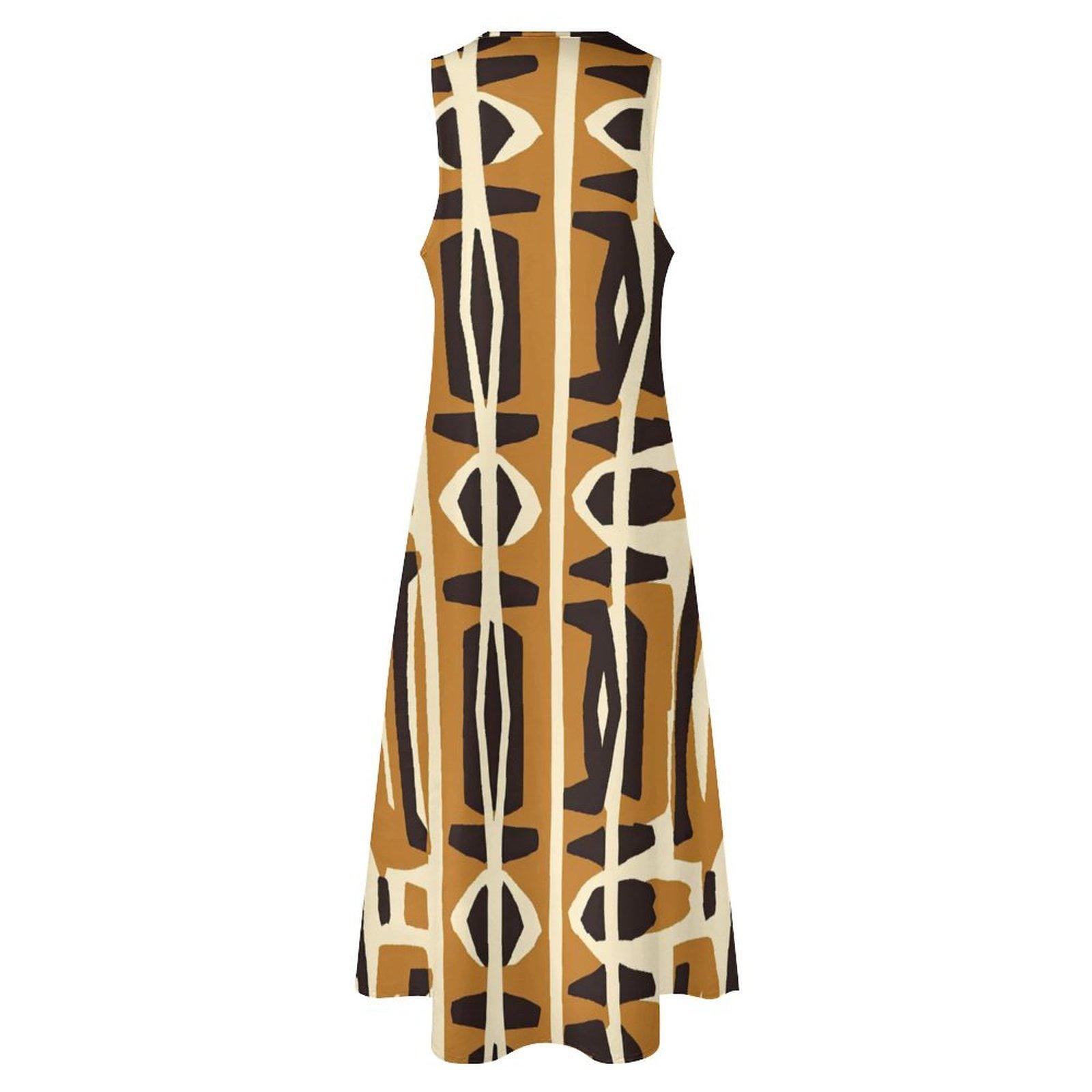 Sands - Womens - Sleeveless Ankle-length Dress - African - Mud cloth Pattern