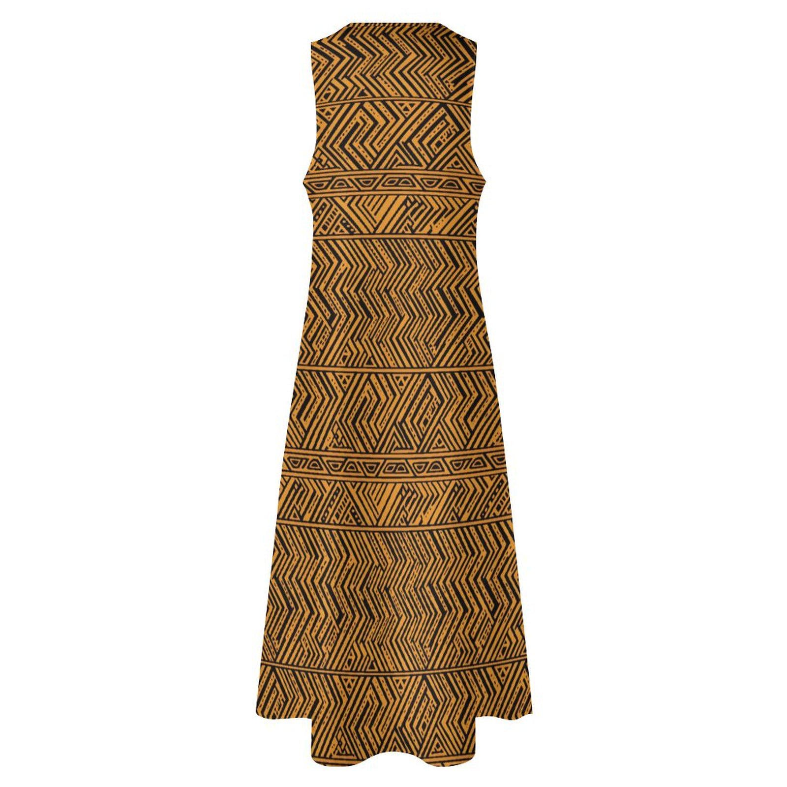 Burnt Sun - Womens - Sleeveless Ankle-length Dress - African Mudcloth Pattern - Dresses - KumbatiaKulture