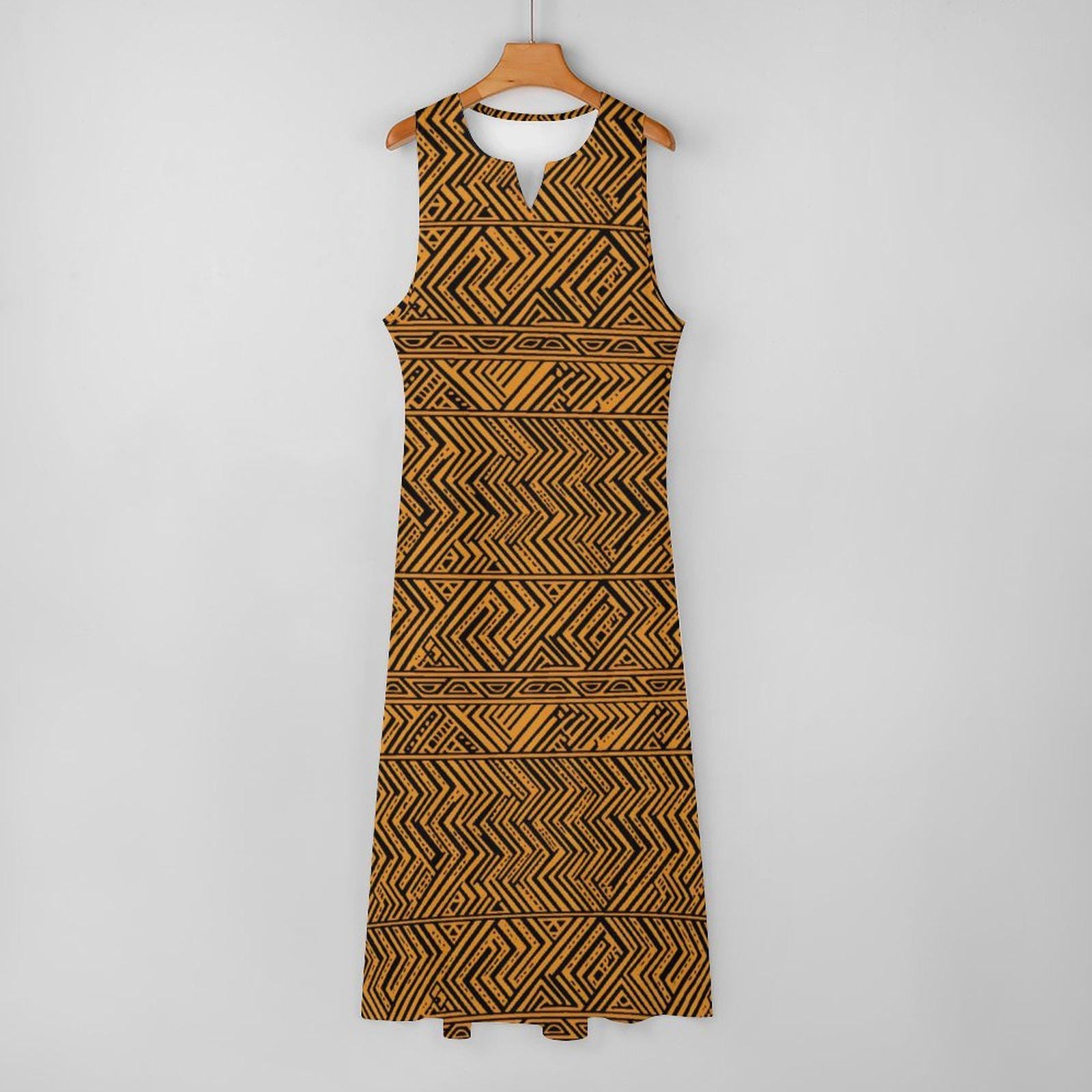 Burnt Sun - Womens - Sleeveless Ankle-length Dress - African Mudcloth Pattern - Dresses - KumbatiaKulture