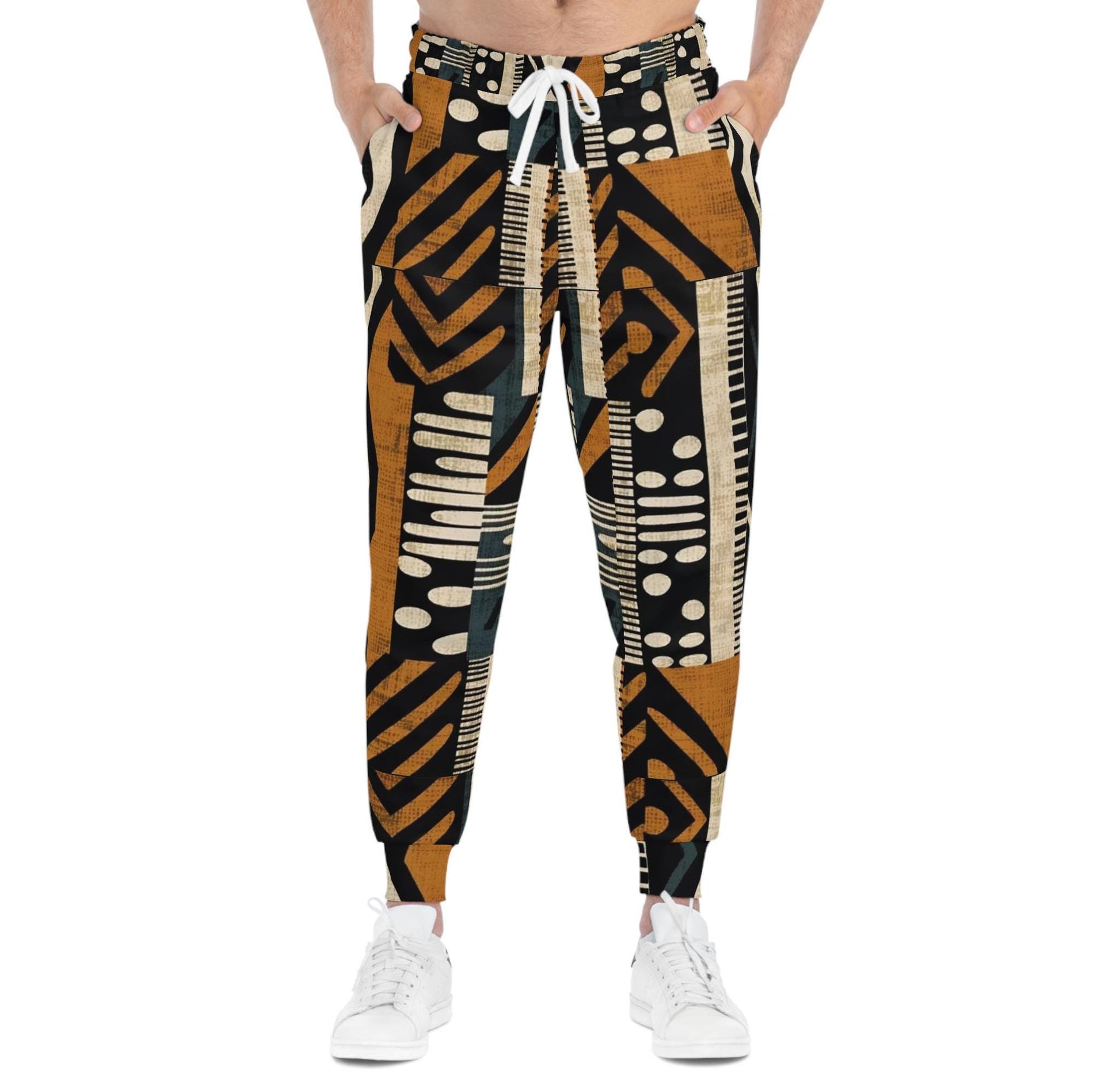 Afrocentric Patchwork -  Mens -  Athletic Joggers -  African - Mud Cloth Pattern