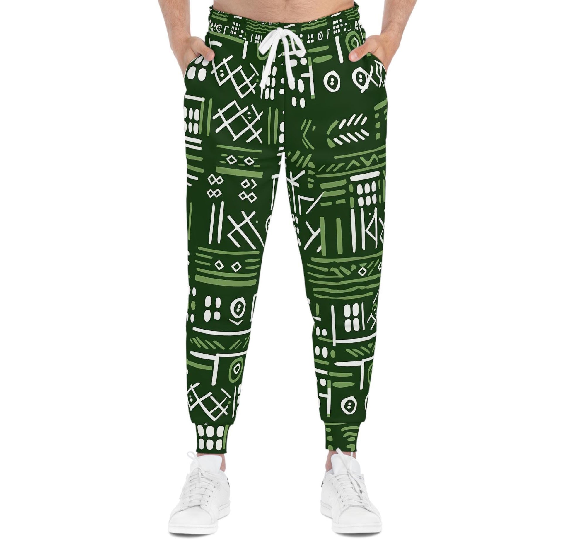 Green Graffiti - Mens - Athletic Joggers - African - Mud cloth Pattern - Pants - KumbatiaKulture