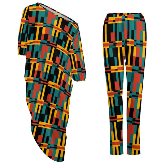 Night lights - Womens - off Shoulder Two Piece Set - African - Kente Pattern