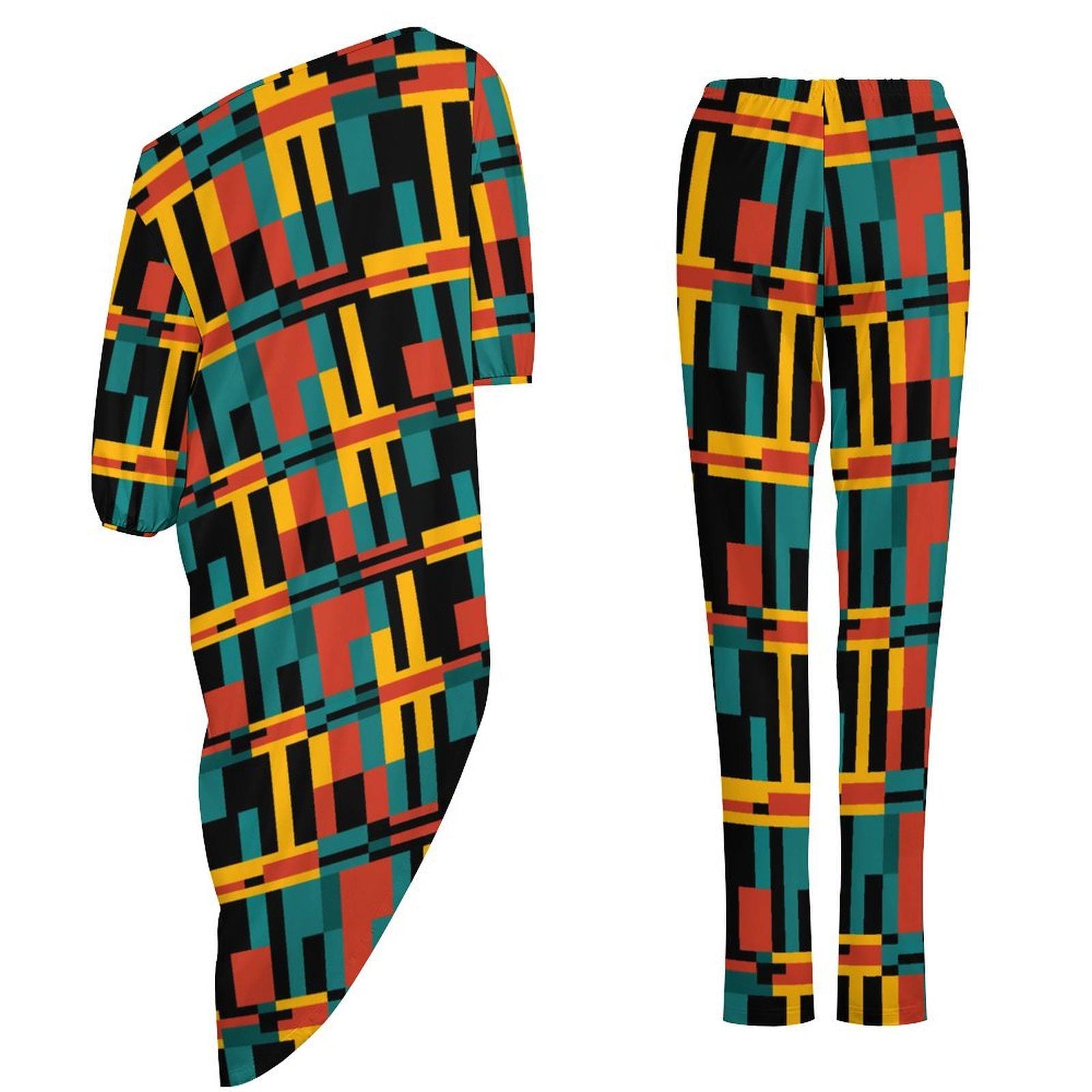 Night lights - Womens - off Shoulder Two Piece Set - African - Kente Pattern