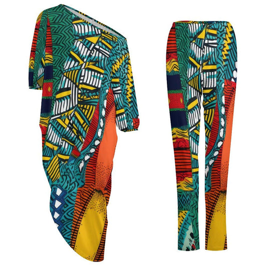 Art - Womens - Shoulder - Kurta - Kuti - Two Piece Set - African - Ankara Pattern - Suits - KumbatiaKulture