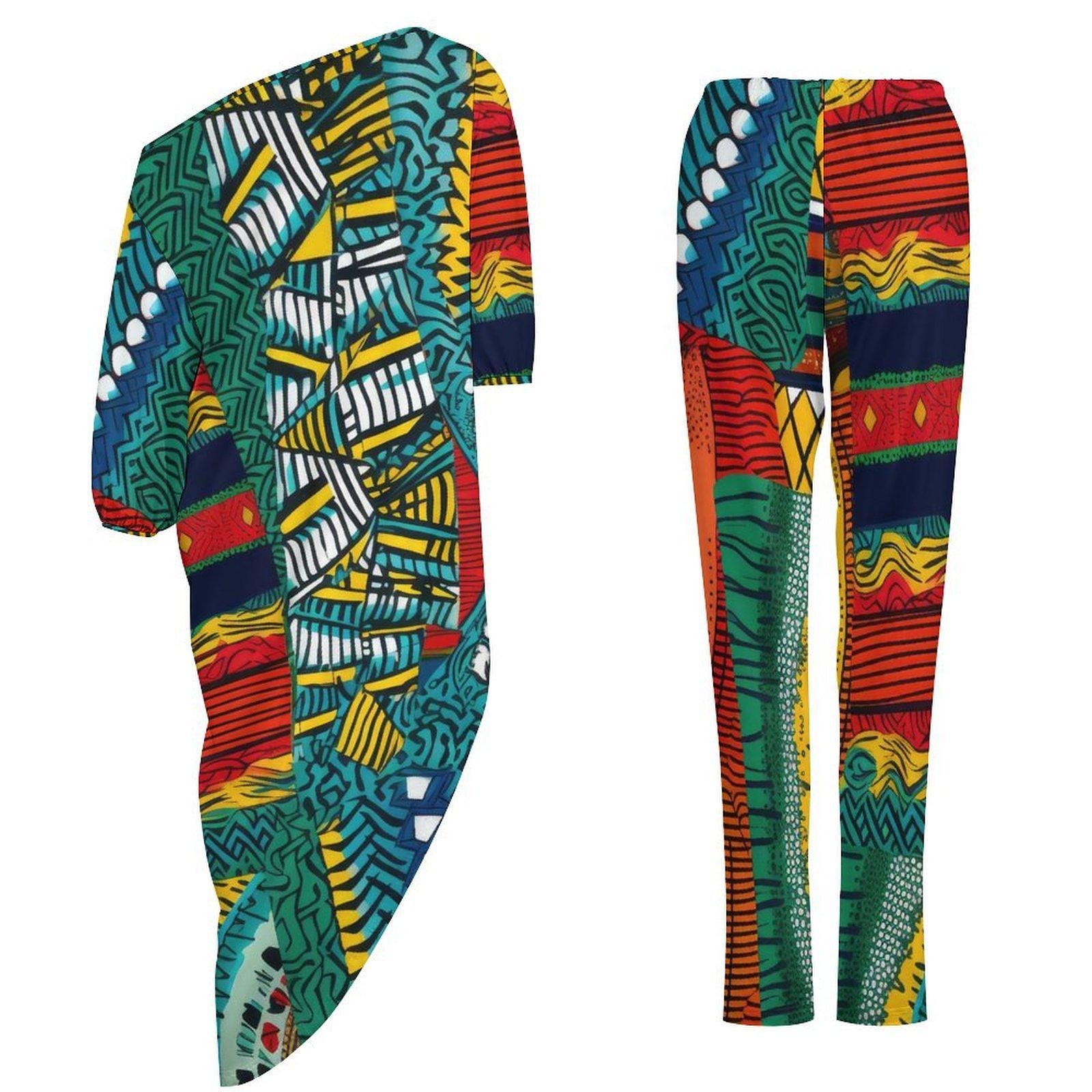 Art - Womens - Shoulder - Kurta - Kuti - Two Piece Set - African - Ankara Pattern - Suits - KumbatiaKulture