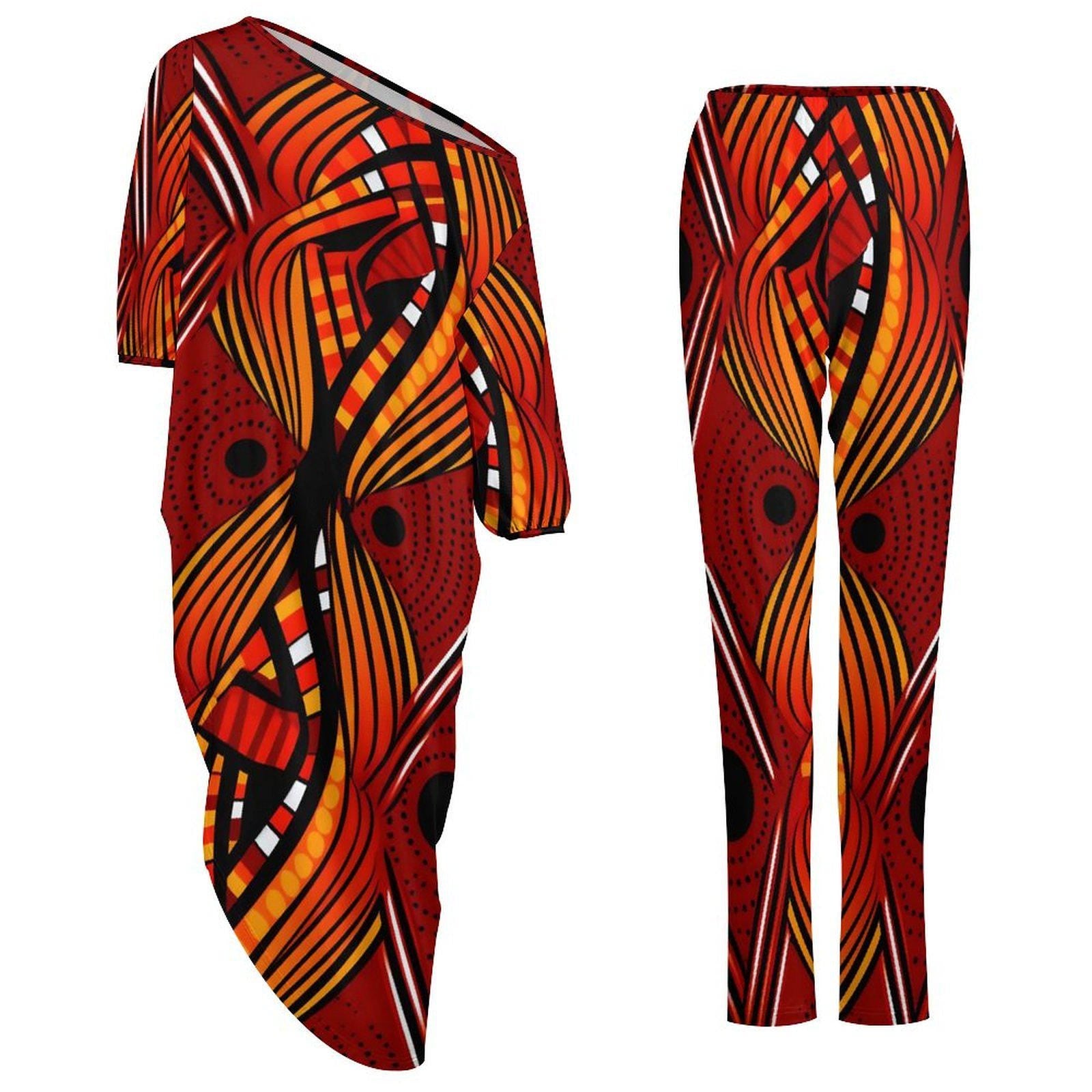 Flames - Womens - Shoulder - Kurta - Kurti - Two Piece Set - African - Ankara Pattern