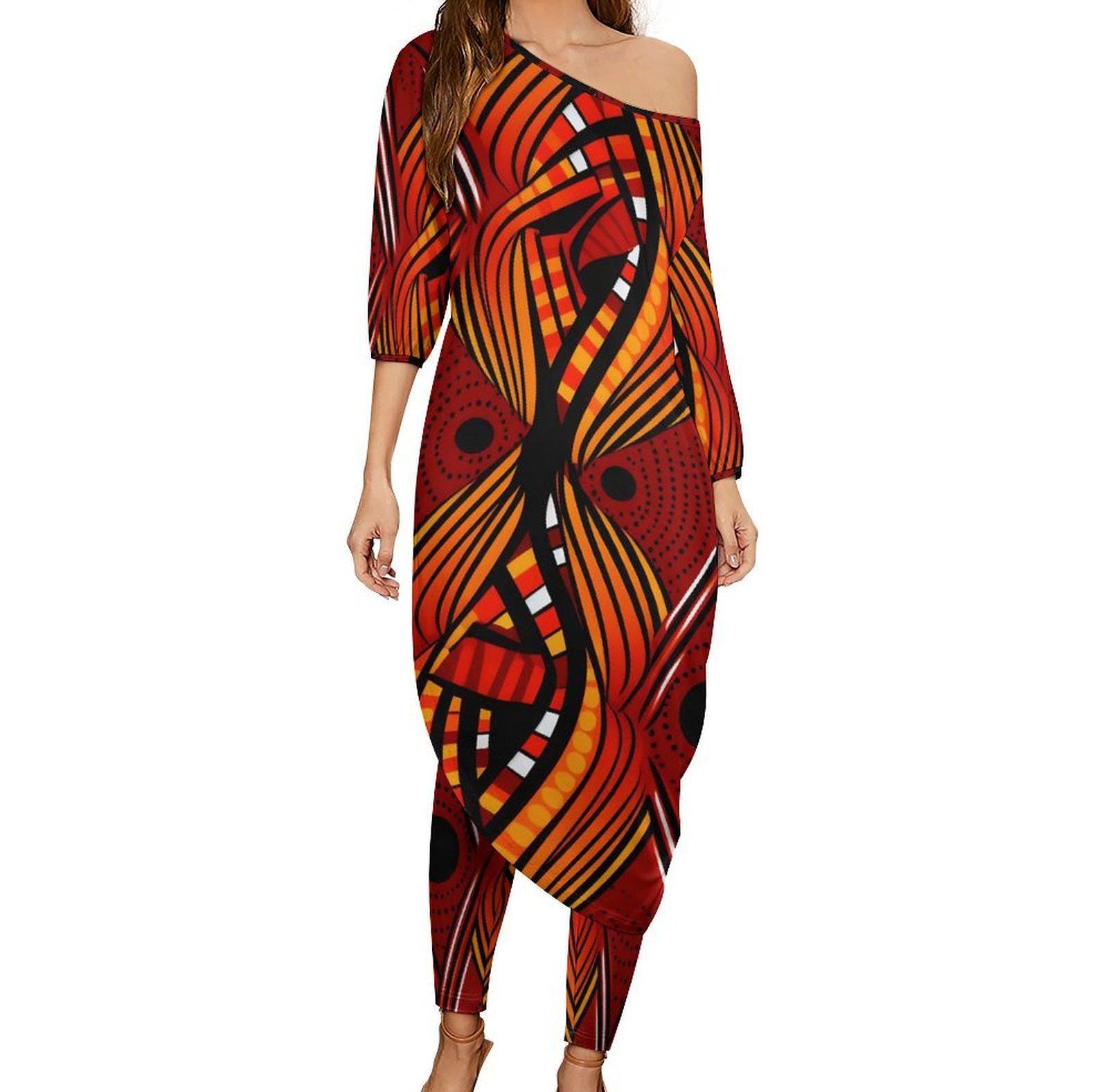 Flames - Womens - Shoulder - Kurta - Kurti - Two Piece Set - African - Ankara Pattern