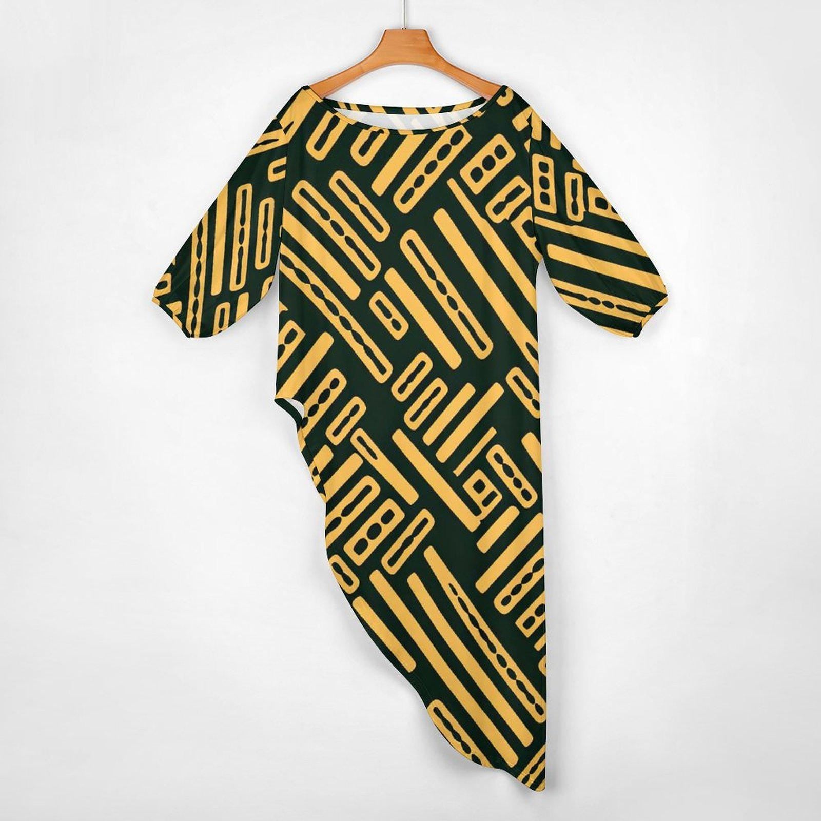 Midnight Yellow - Womens - Shoulder - Kurta - Kurti - Two Piece Set - African Ankara Pattern - Suits - KumbatiaKulture