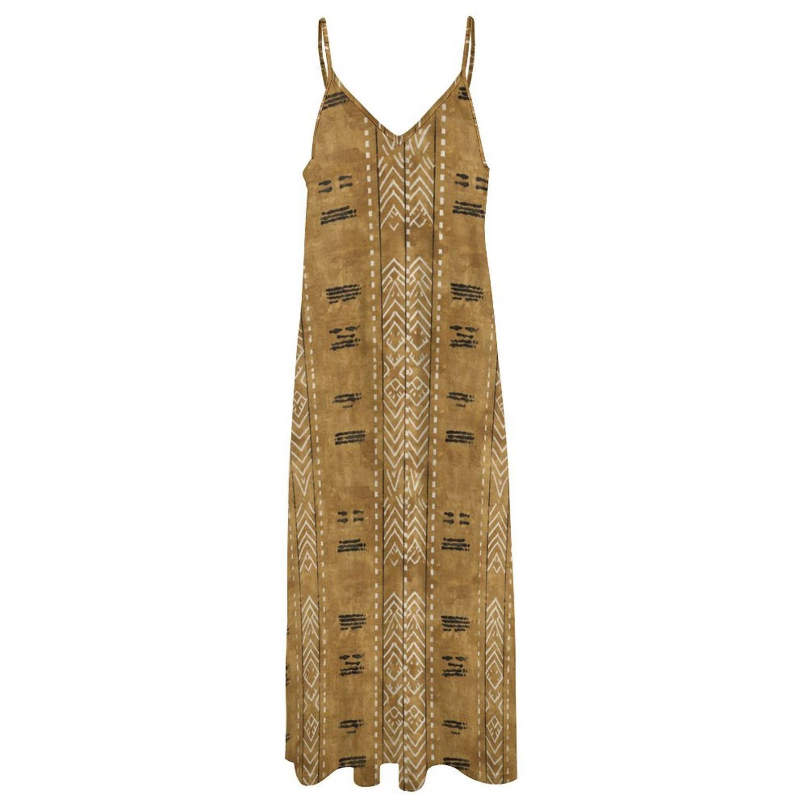 Kahawia - Womens - Ankle-length Slip Dress - African - Mud Cloth Pattern