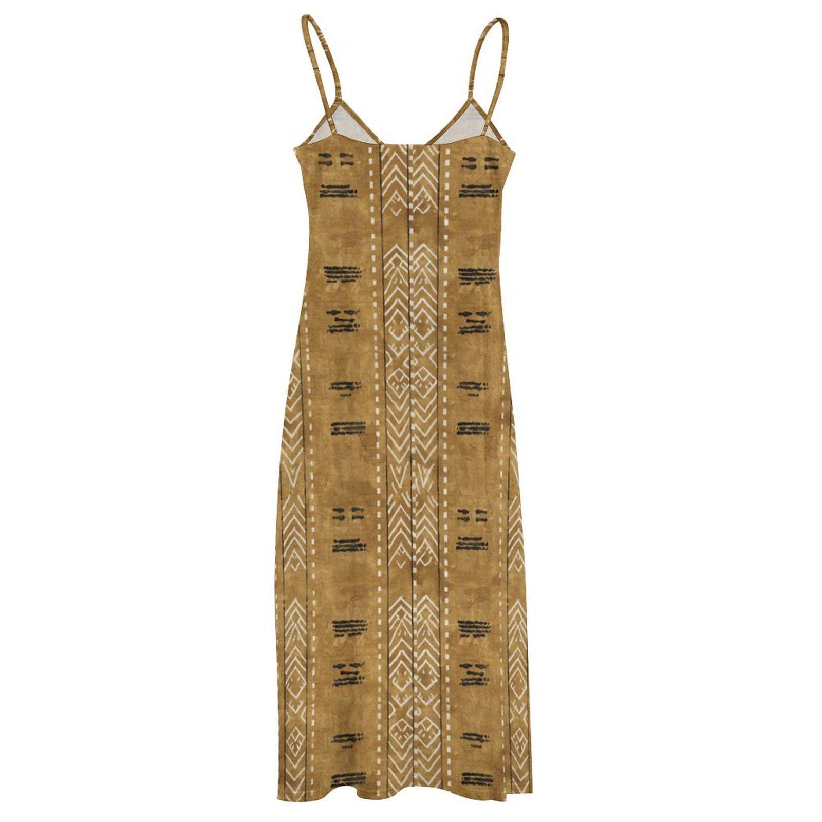 Kahawia - Womens - Ankle-length Slip Dress - African - Mud Cloth Pattern