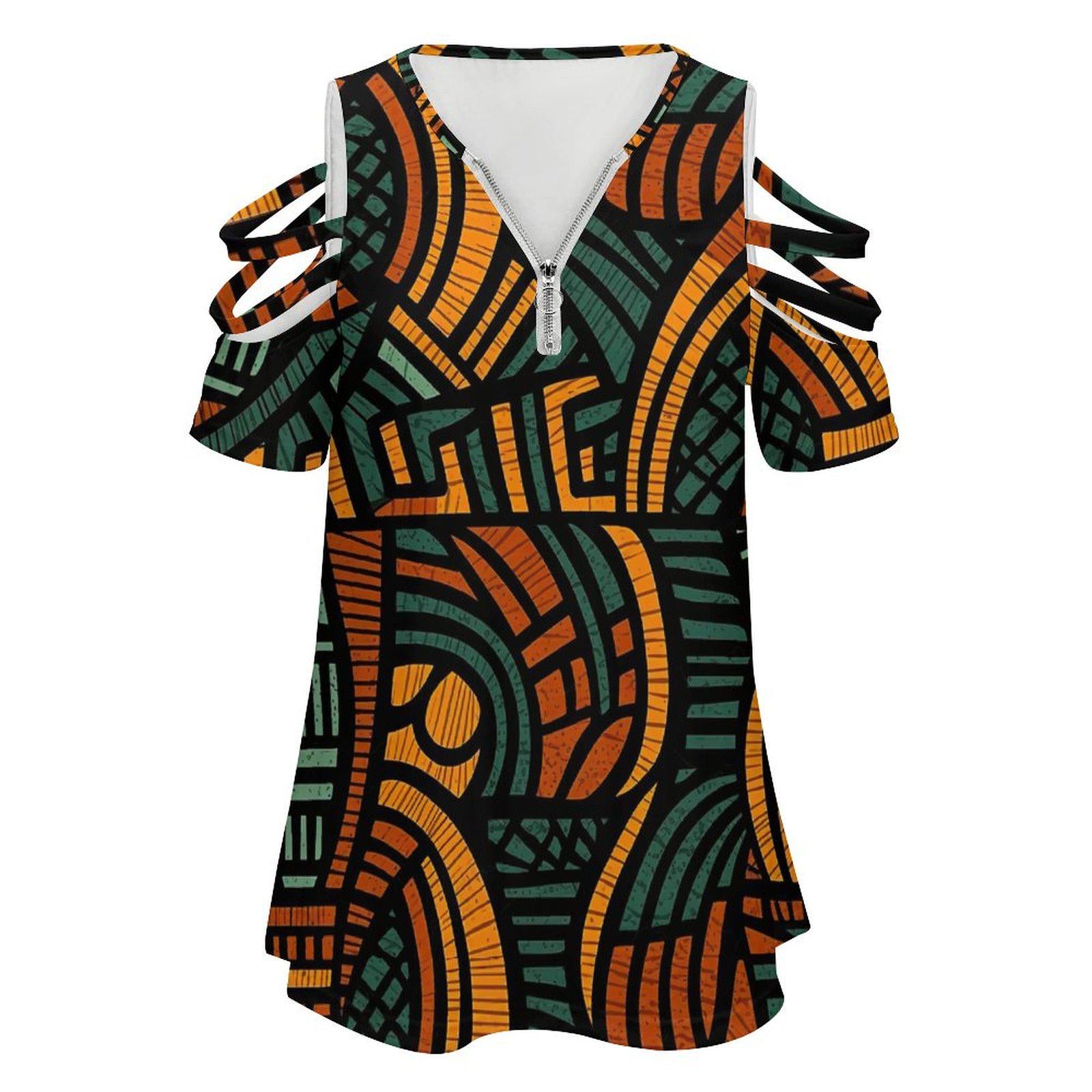 Wild Fire - Womens - Zipper Shirt - African - Ankara Pattern - T-shirts - KumbatiaKulture