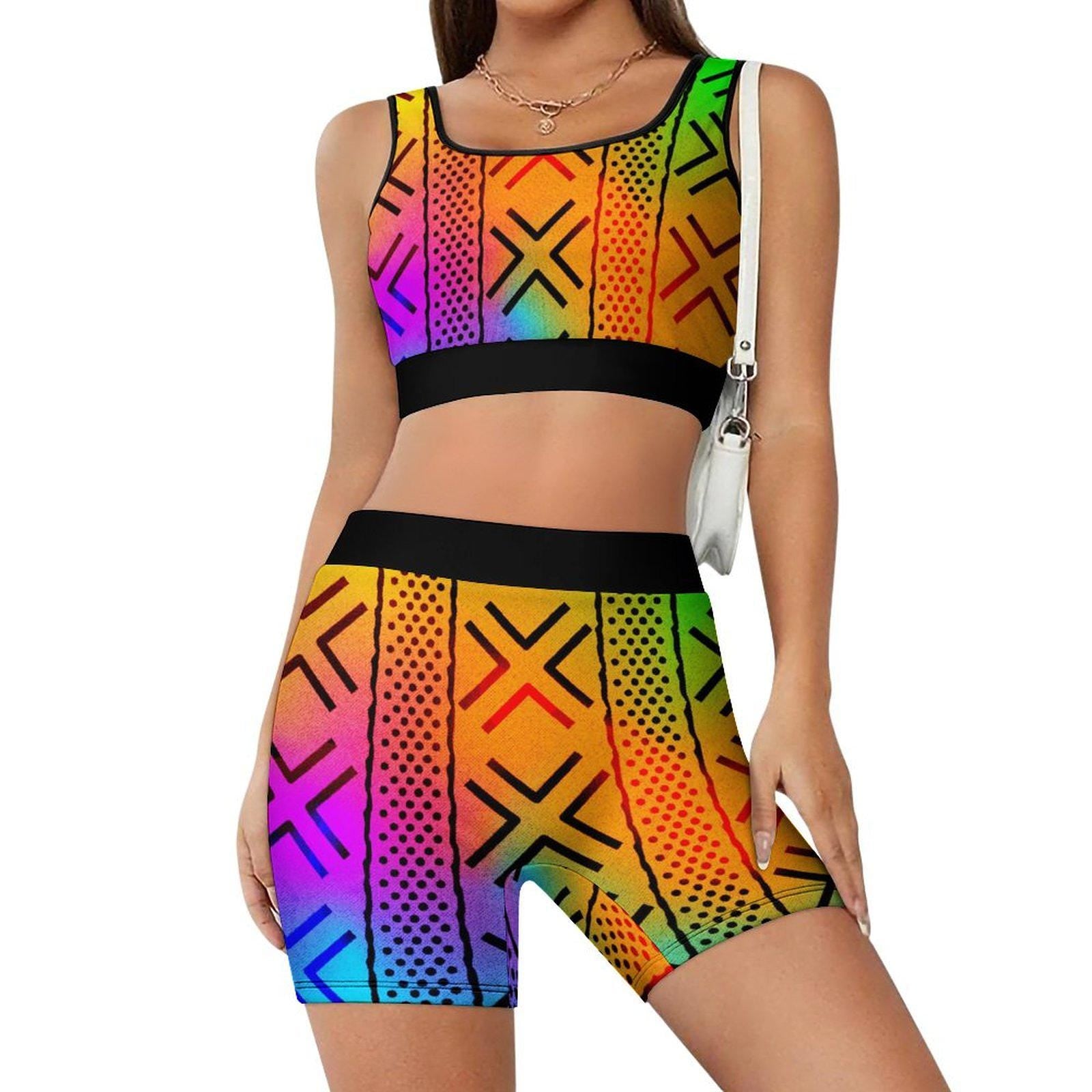 Good Times - Womens - Yoga Workout Outfit - African - Rainbow Tie Dye Pattern - Sports & Fitness - KumbatiaKulture