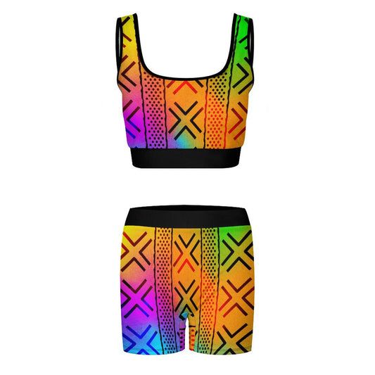 Good Times - Womens - Yoga Workout Outfit - African - Rainbow Tie Dye Pattern - Sports & Fitness - KumbatiaKulture