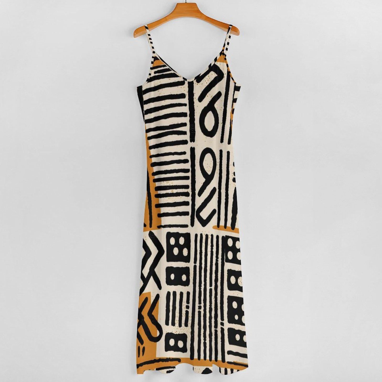 Afrocentric Jamila - Womens - Ankle-length Slip Dress - African - Mud Cloth Pattern