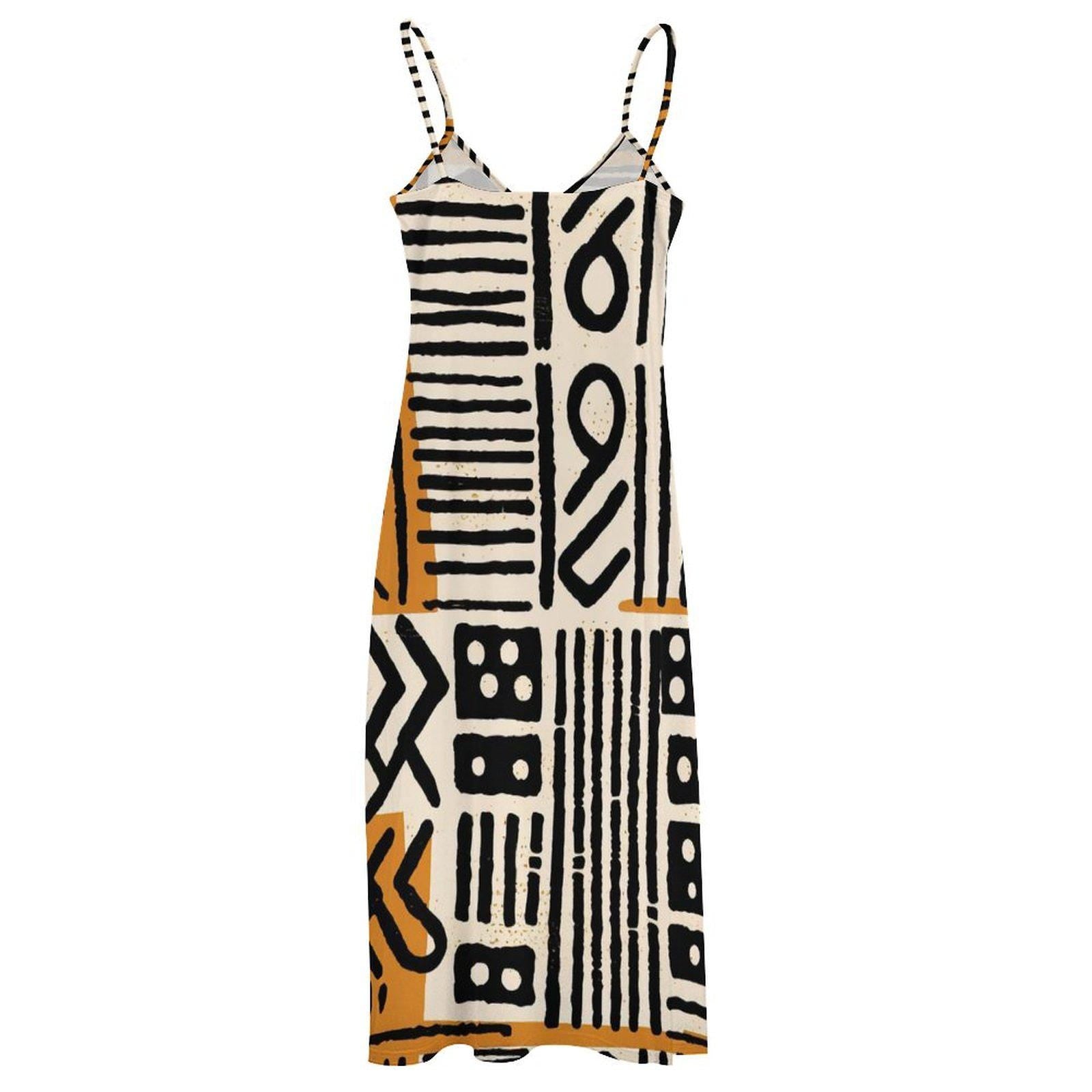 Afrocentric Jamila - Womens - Ankle-length Slip Dress - African - Mud Cloth Pattern