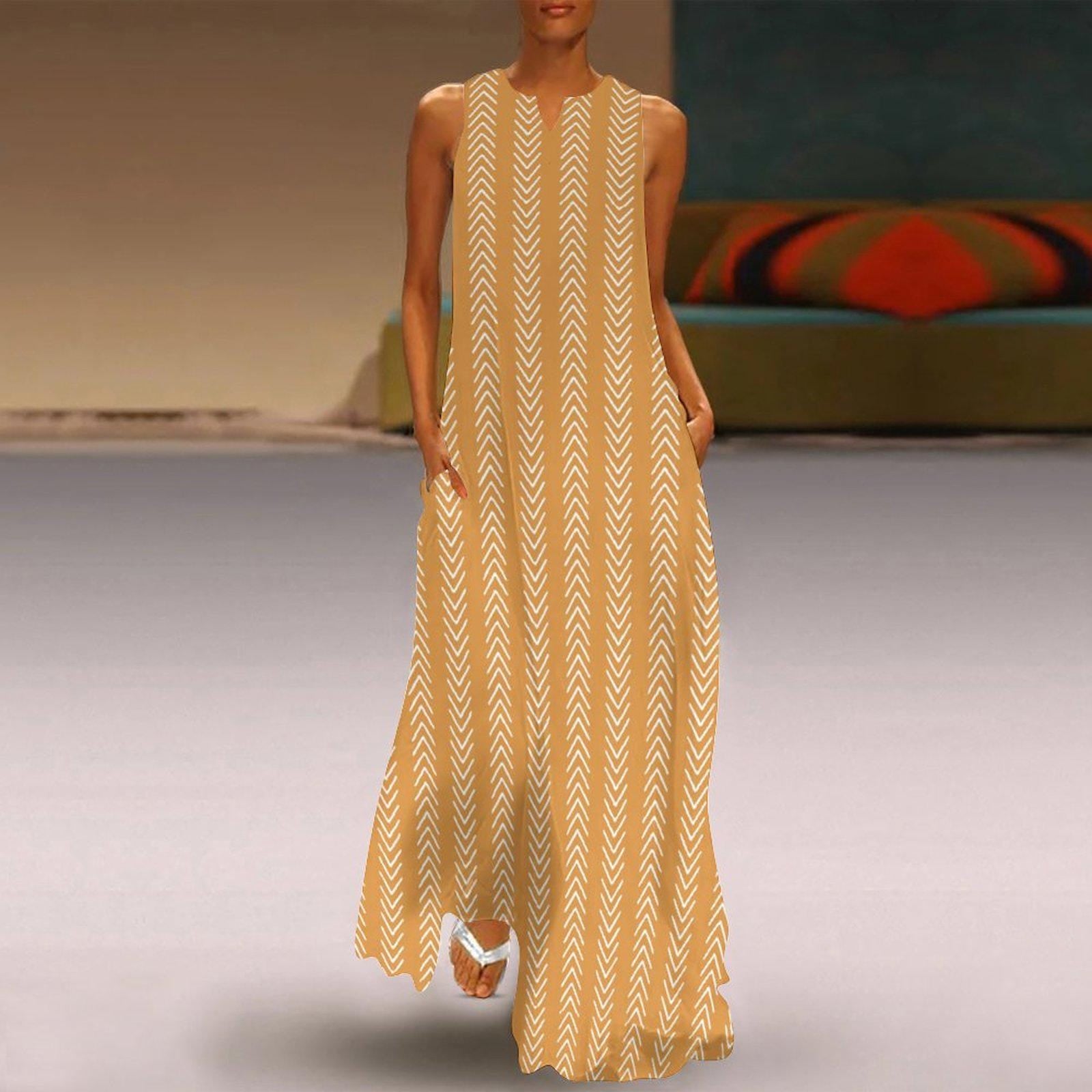 Jamila Honey - Womens - Sleeveless Ankle-length Dress - African - Mud Cloth Pattern - Dresses - KumbatiaKulture