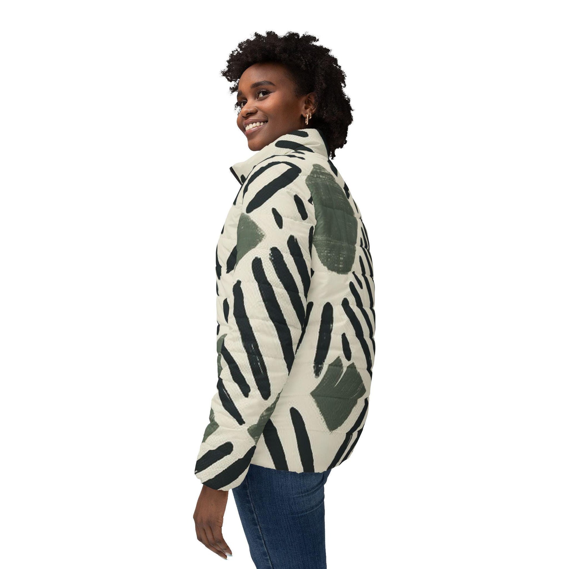 Vegan - Womens - Puffer Jacket - African - Mud Cloth Pattern - Jackets & Coats - KumbatiaKulture