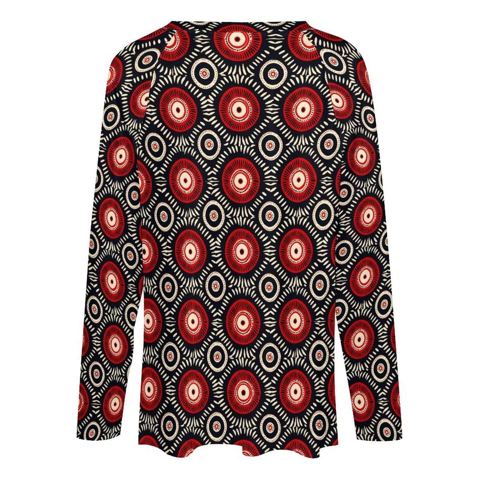 Bulls eye -Womens - V-neck Loose Long Sleeve T-shirt - African - Ankara Pattern