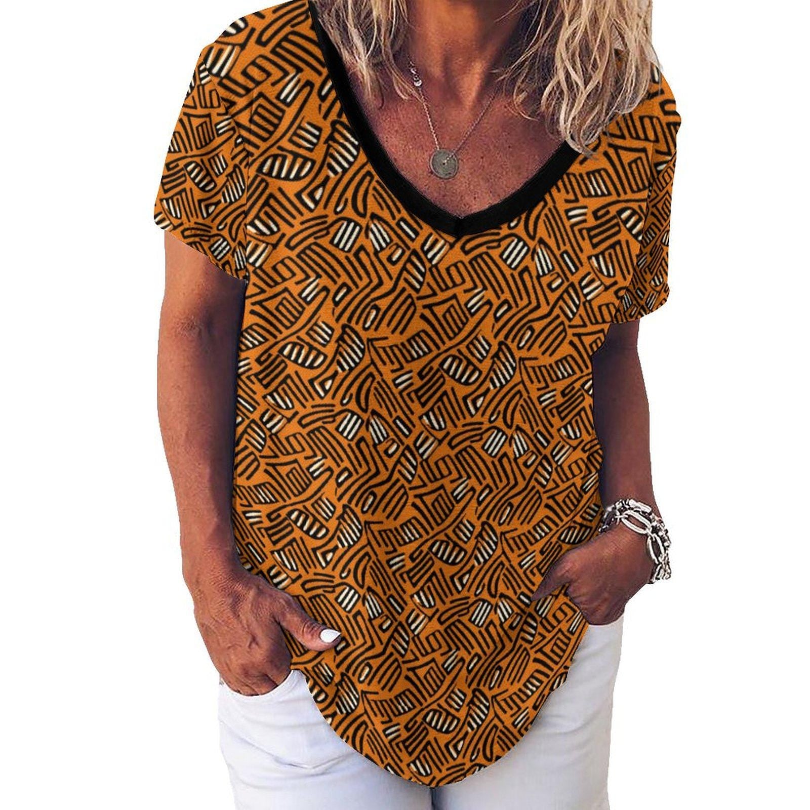 Orange Graffiti - Womens - Short Sleeve T-Shirts - African - Ankara Pattern