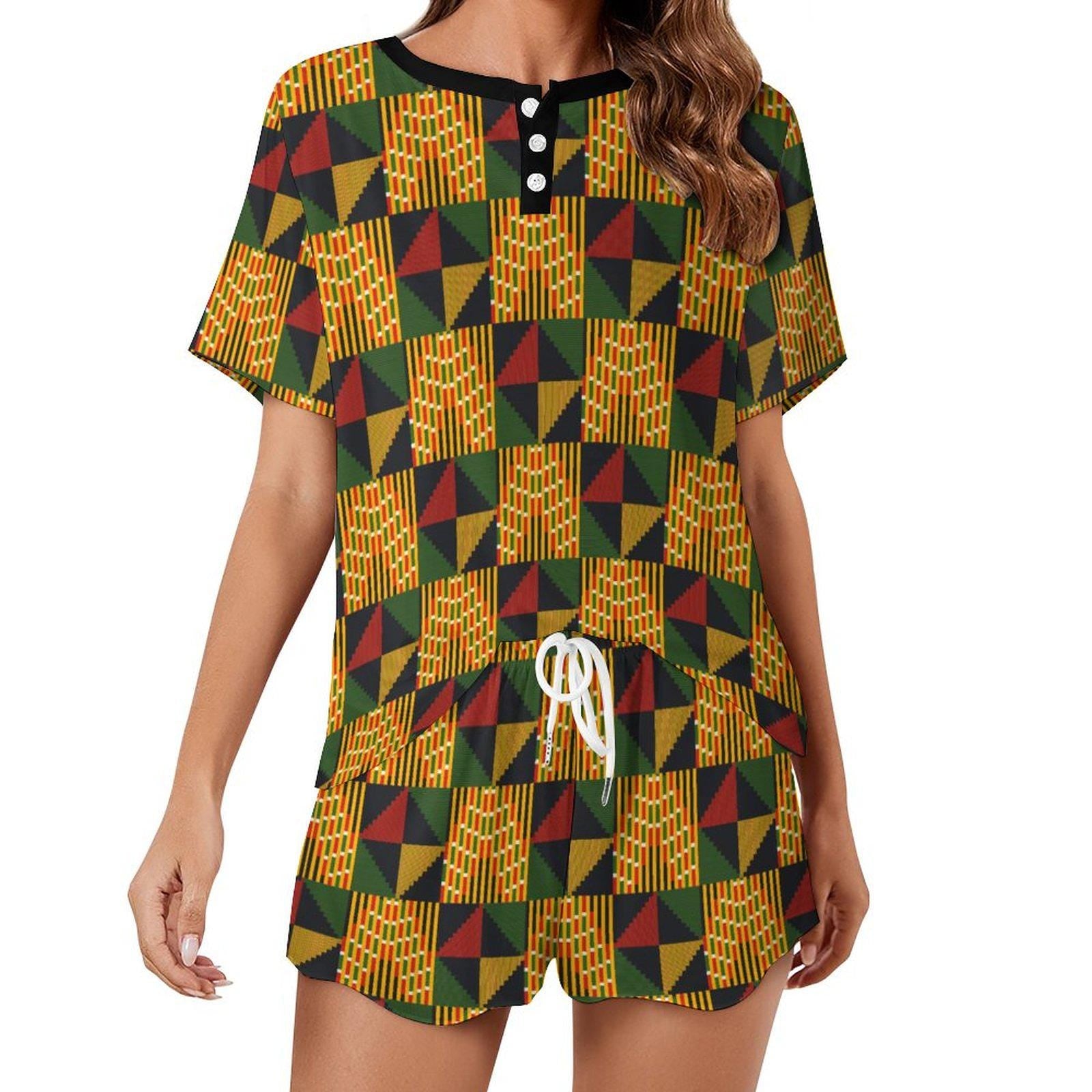 Kingdom - Womens - Lounge Wear Pajama Set - African - Kente Pattern - Sets - KumbatiaKulture