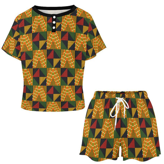 Kingdom - Womens - Lounge Wear Pajama Set - African - Kente Pattern - Sets - KumbatiaKulture