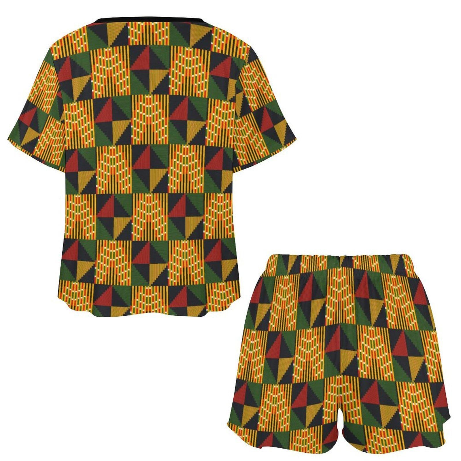 Kingdom - Womens - Lounge Wear Pajama Set - African - Kente Pattern - Sets - KumbatiaKulture