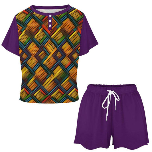 Diamond Cut - Womens - Short Pajama Set - African - Kente Pattern - Sets - KumbatiaKulture