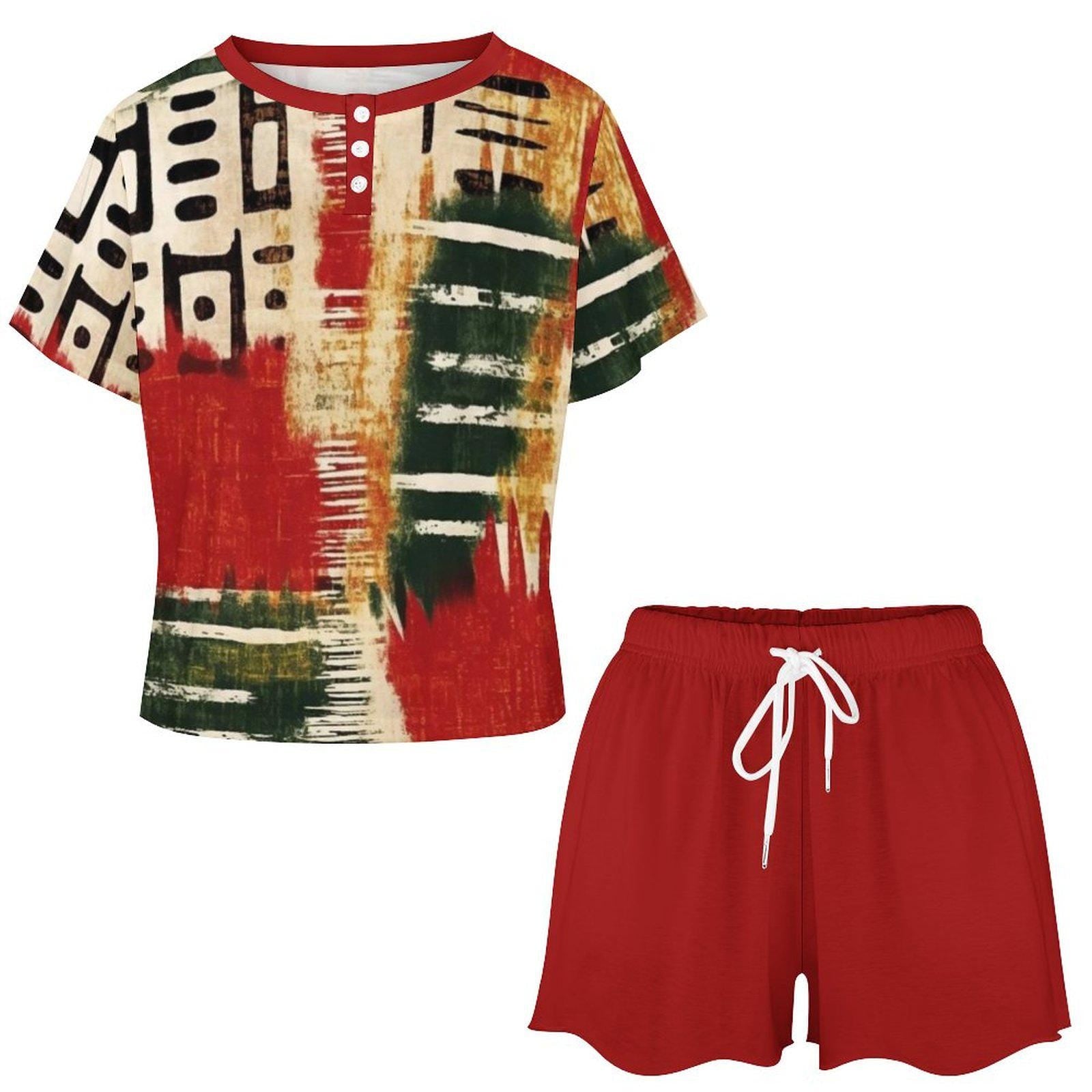 Art Gallery - Womens - Short Pajama Set - African - Mud Cloth Pattern - Sets - KumbatiaKulture