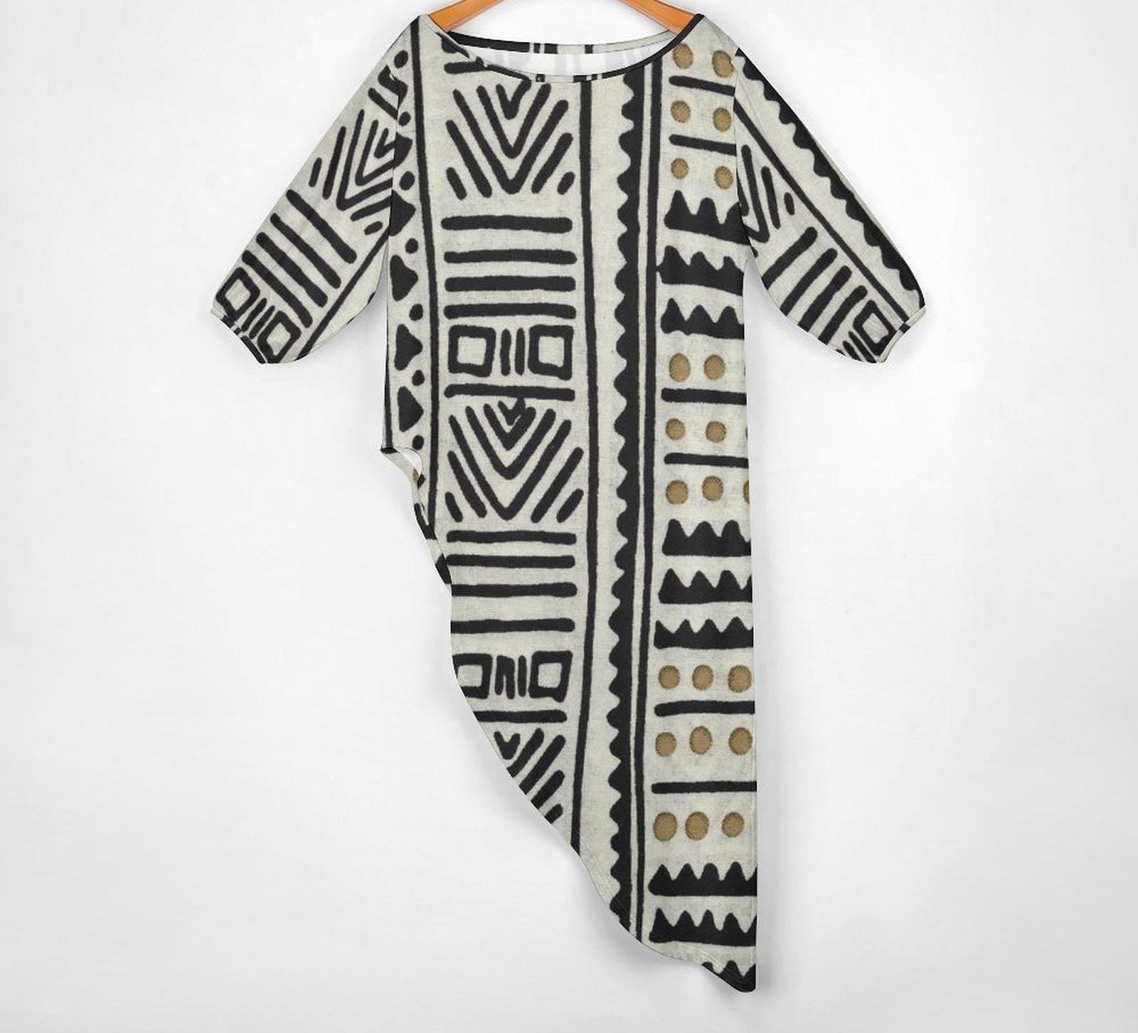 Inky - Women - Diagonal Shoulder - Kurta - Kurti - Two Piece Set - African - Mud Cloth Pattern - Suits - KumbatiaKulture