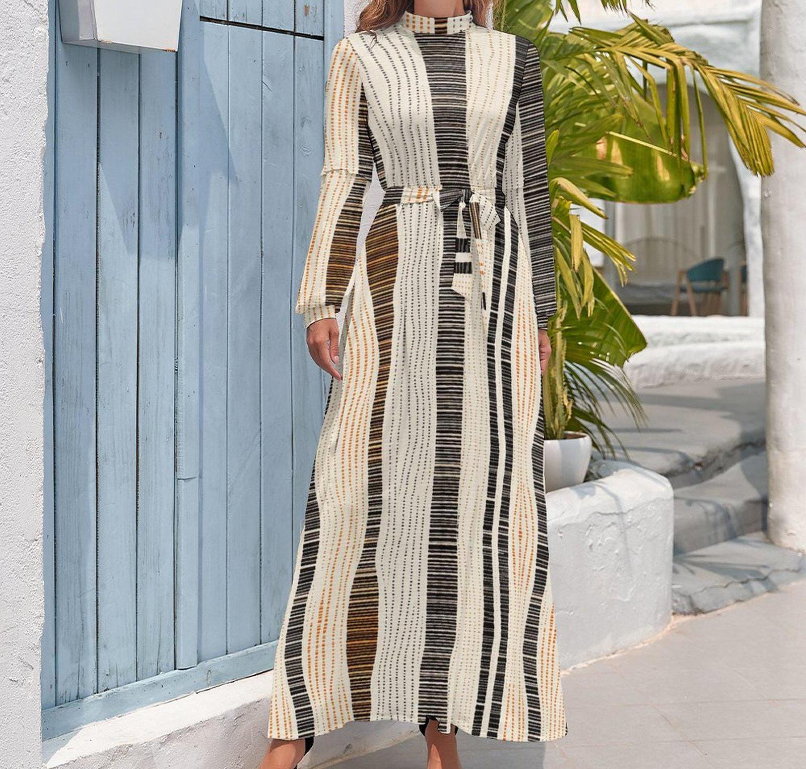 Bohemian Eclectic Mix - Womens -Turtle Neck Long Dress - Boho - Pattern