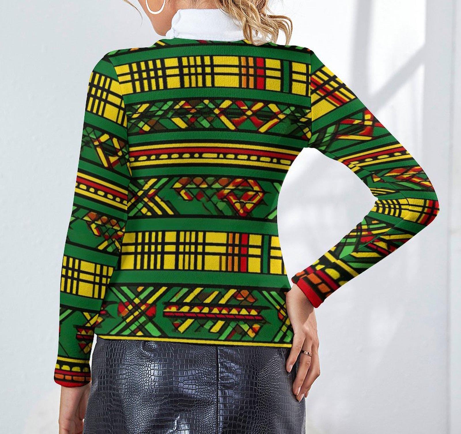 Vibrance African - Women Long Sleeve Turtleneck Sweater - African Ankara Pattern - Sweatshirts - KumbatiaKulture