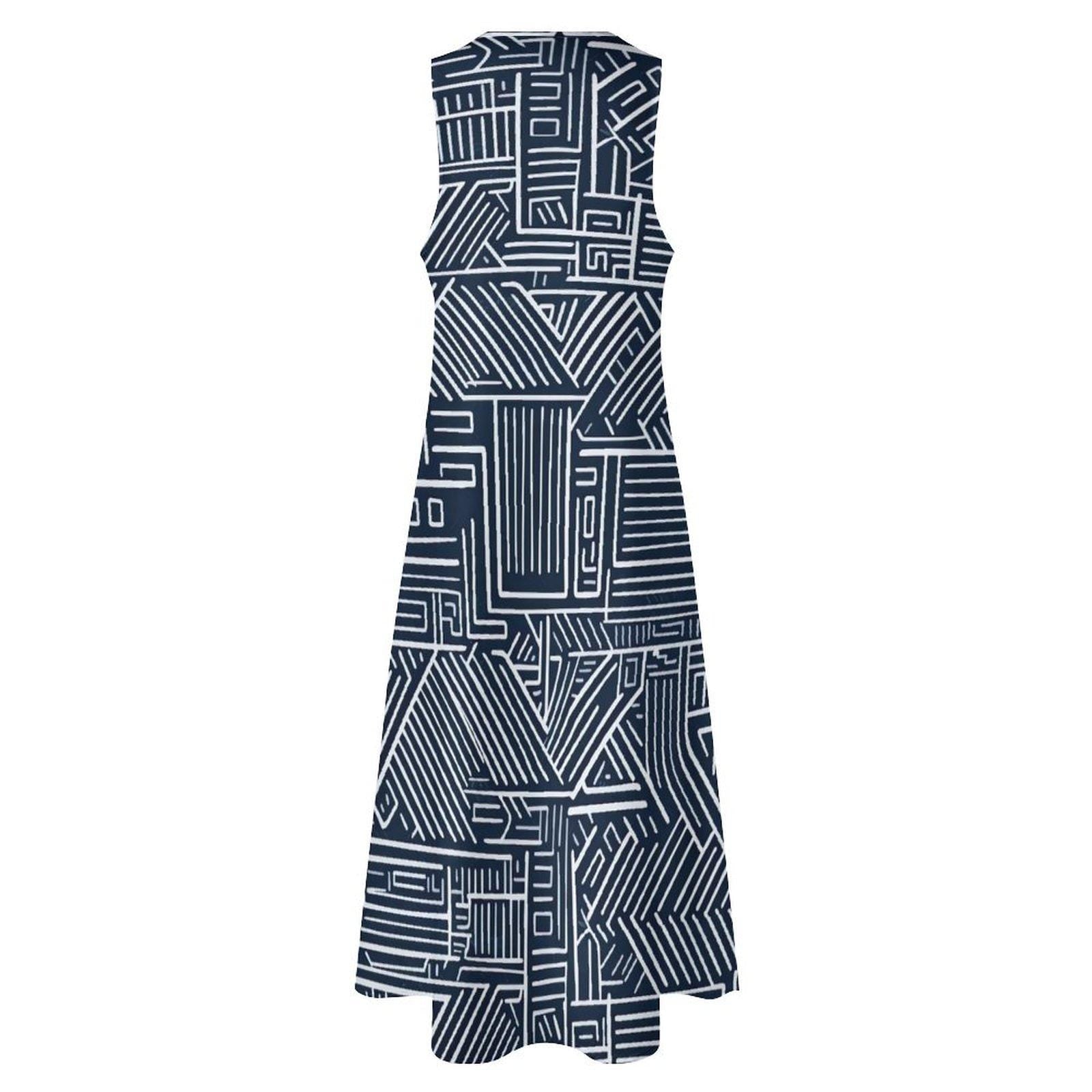 Essence - Womens - Sleeveless Ankle-length Dress - African Mud cloth Pattern