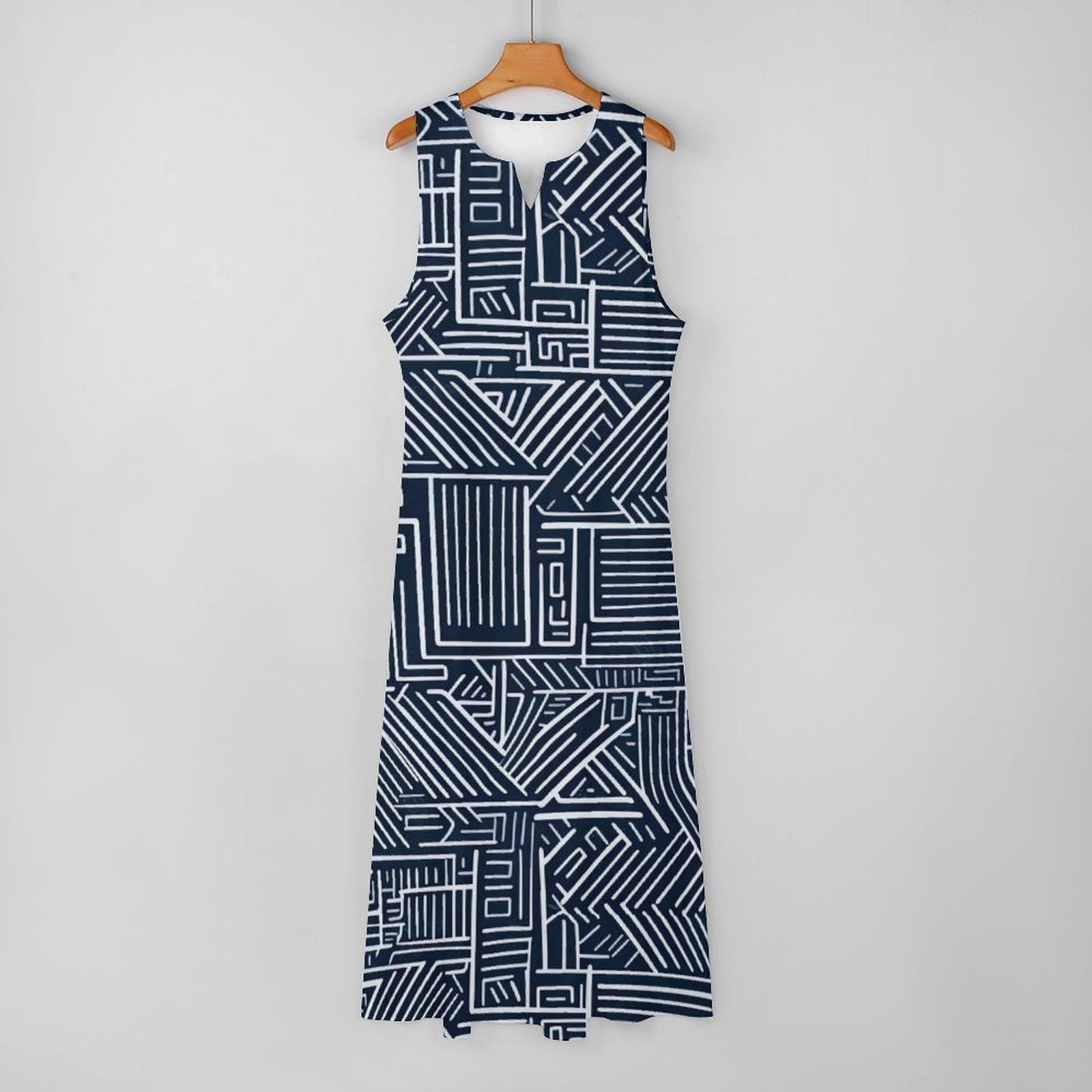 Essence - Womens - Sleeveless Ankle-length Dress - African Mud cloth Pattern