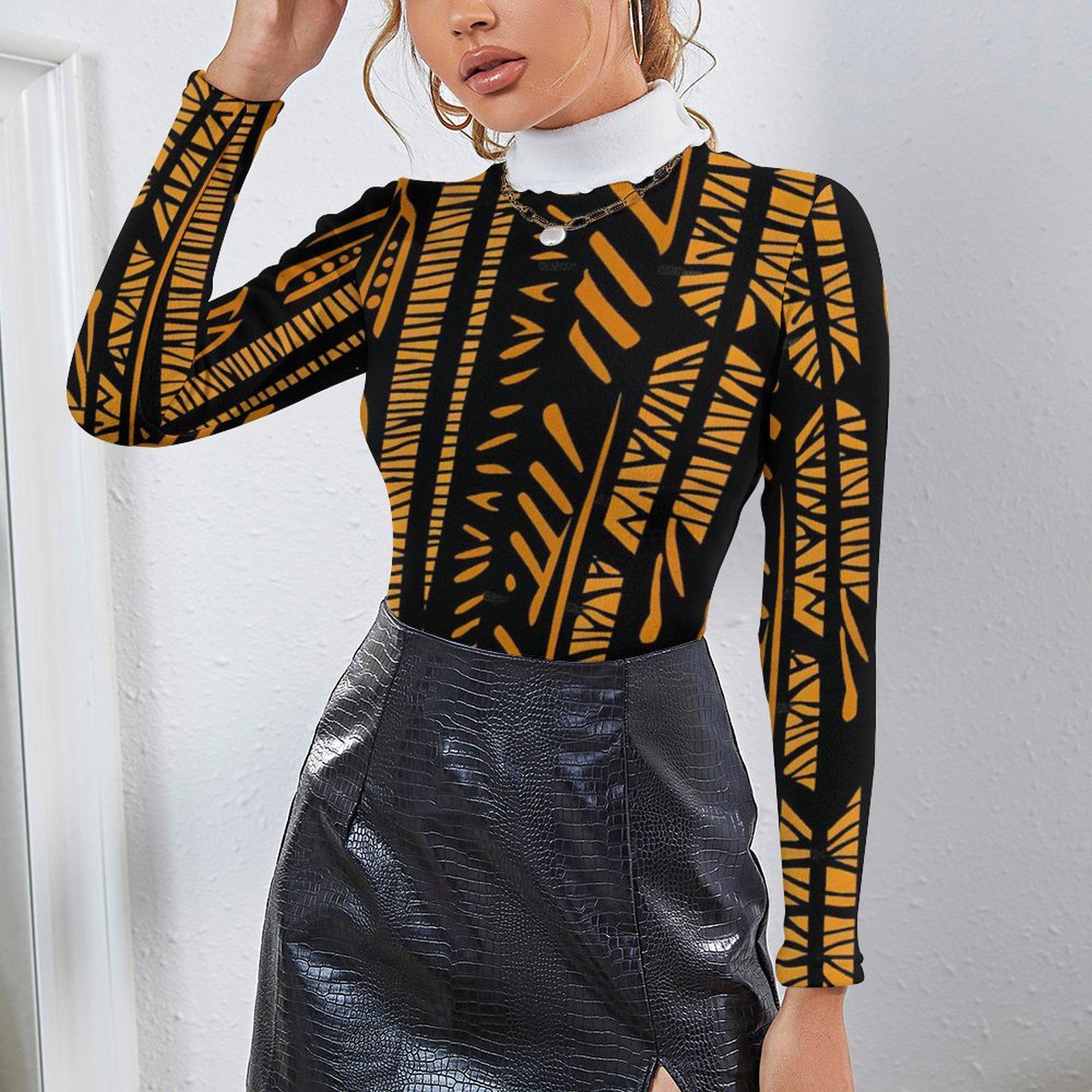 Golden Rods - Womens- Long Sleeve Turtleneck Sweater - African - Ankara Pattern - Sweatshirts - KumbatiaKulture