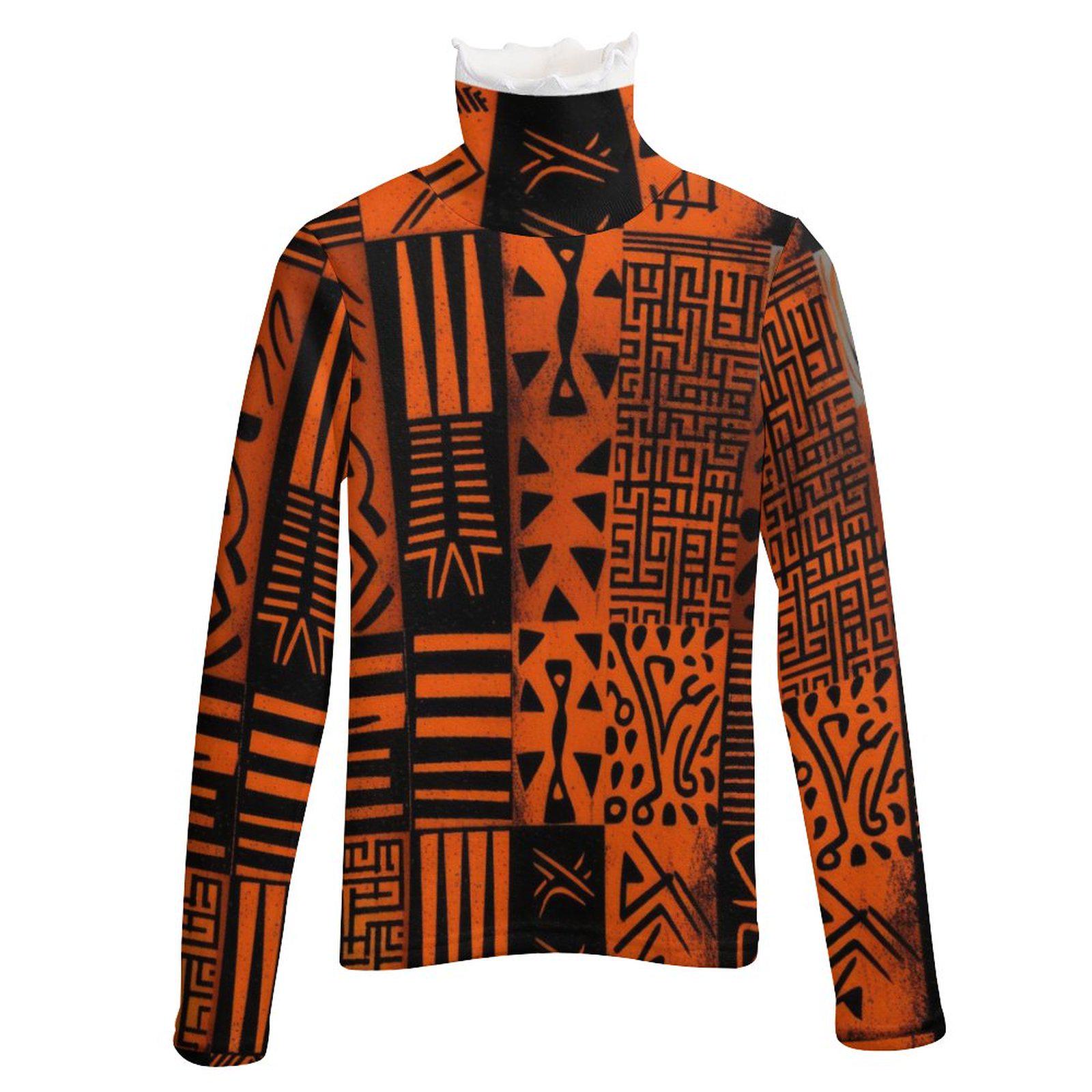 Reds - Womens- Long Sleeve Turtleneck Sweater - African - Ankara Pattern