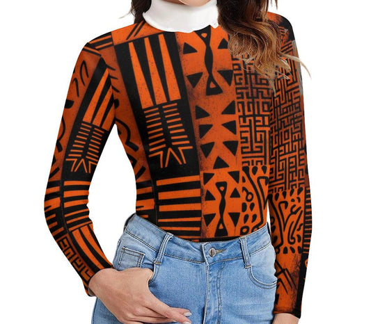 Reds - Womens- Long Sleeve Turtleneck Sweater - African - Ankara Pattern