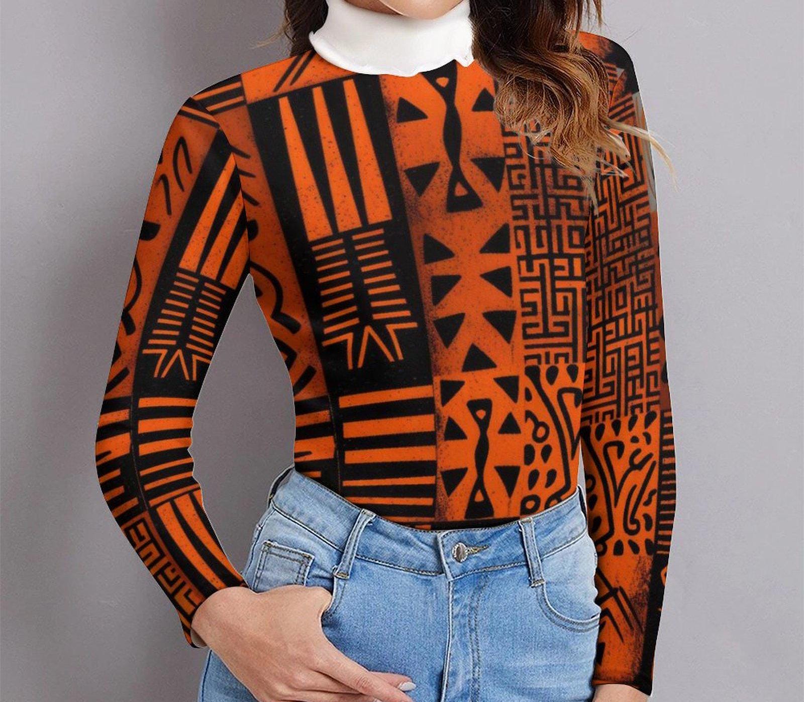 Reds - Womens- Long Sleeve Turtleneck Sweater - African - Ankara Pattern - Sweatshirts - KumbatiaKulture