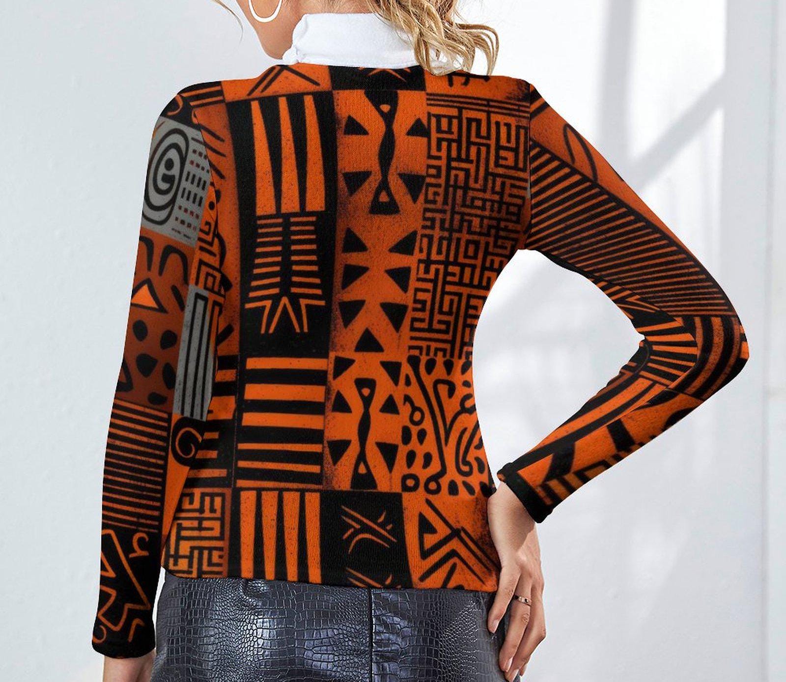 Reds - Womens- Long Sleeve Turtleneck Sweater - African - Ankara Pattern