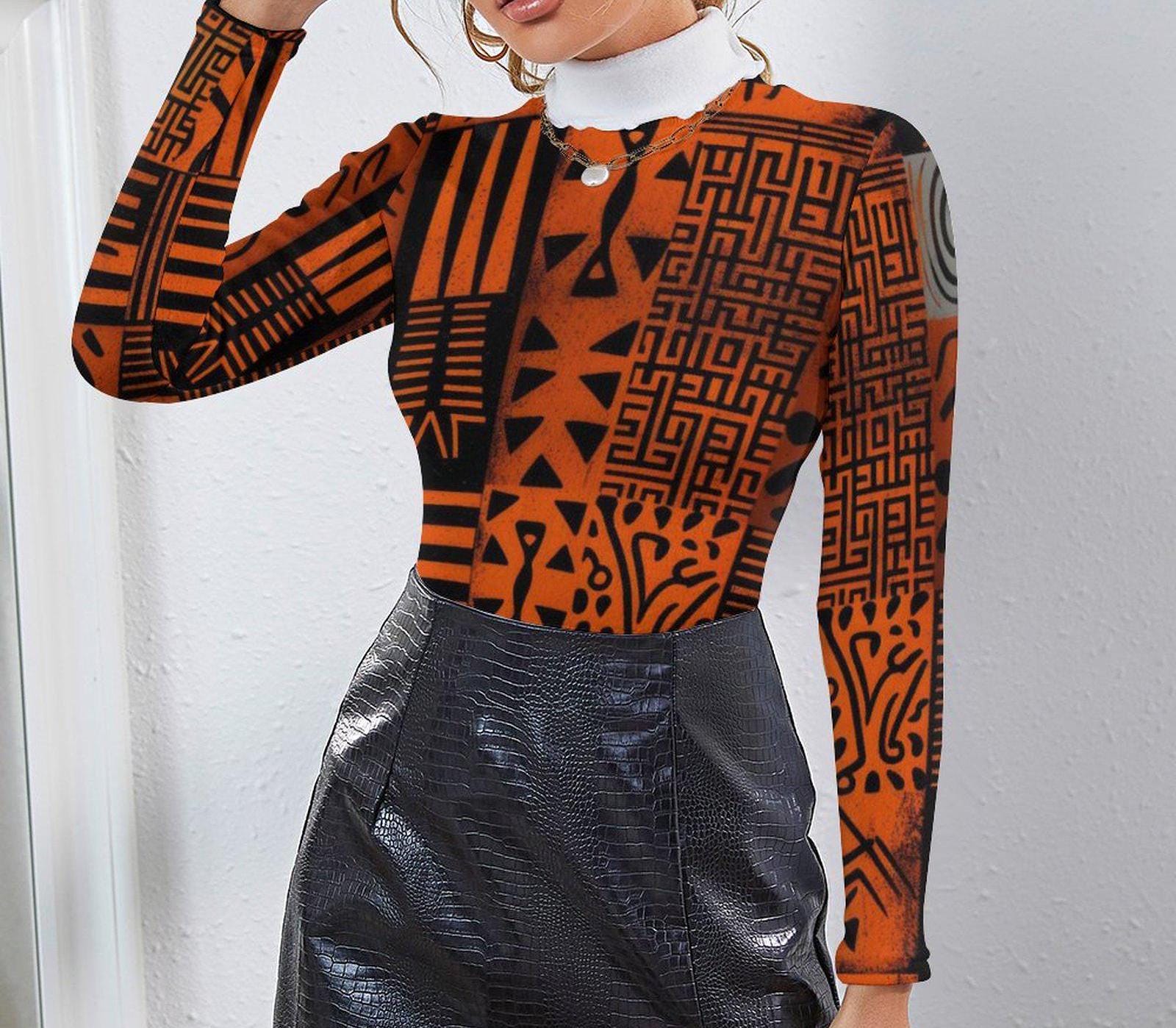 Reds - Womens- Long Sleeve Turtleneck Sweater - African - Ankara Pattern