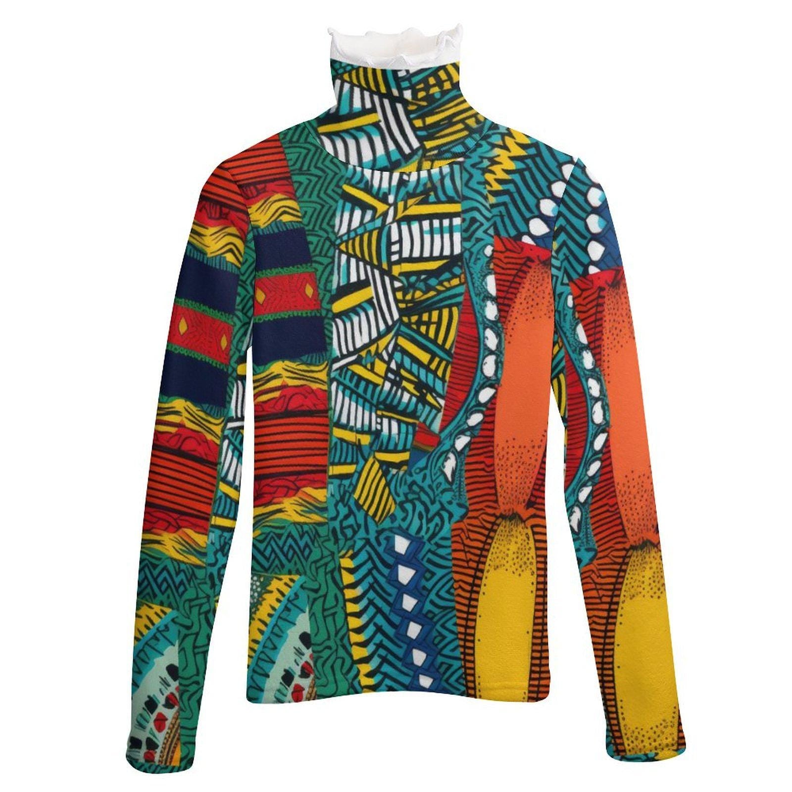 Collage - Womens - Long Sleeve Turtleneck Sweater - African Ankar Pattern - Sweatshirts - KumbatiaKulture