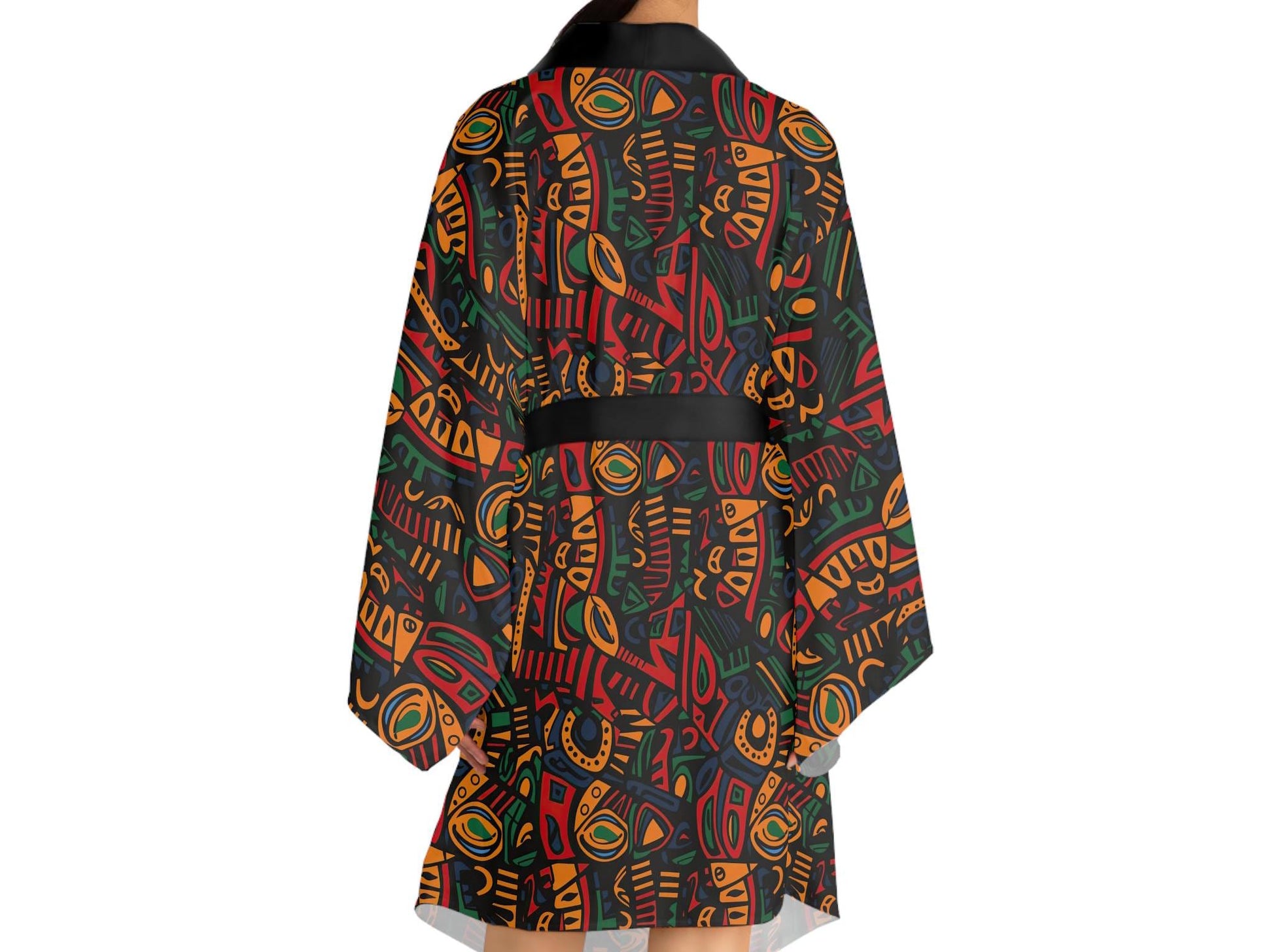 Nishati - Womens - Long Sleeve Kimono Robe - African - Ankara Pattern