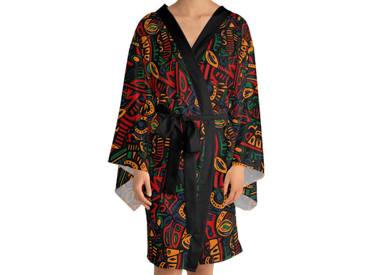 Nishati - Womens - Long Sleeve Kimono Robe - African - Ankara Pattern