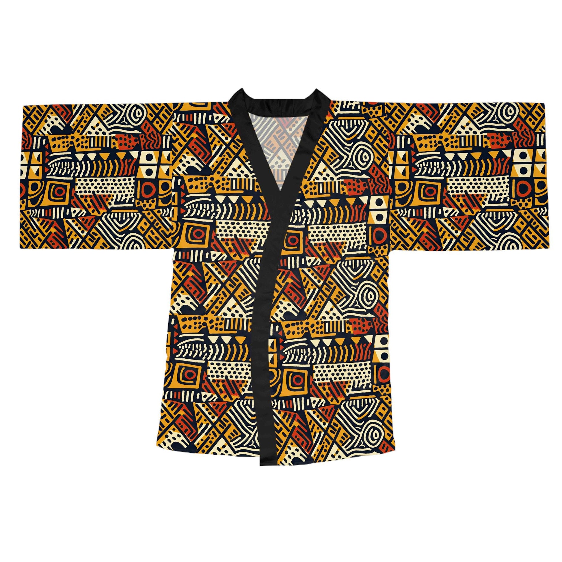 Neutral Bohemian - Womens - Long Sleeve Kimono Robe - African - Ankara Pattern