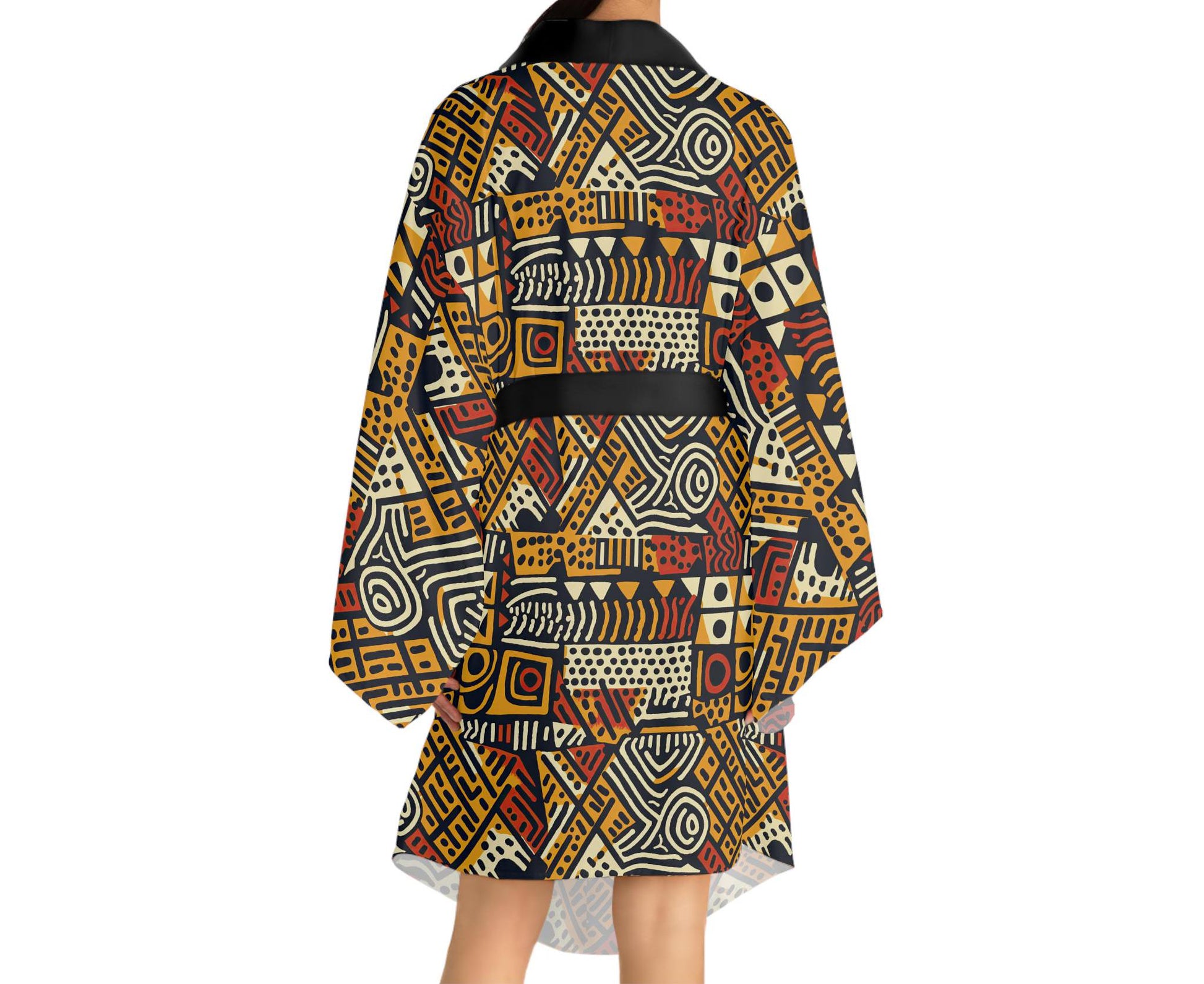 Neutral Bohemian - Womens - Long Sleeve Kimono Robe - African - Ankara Pattern