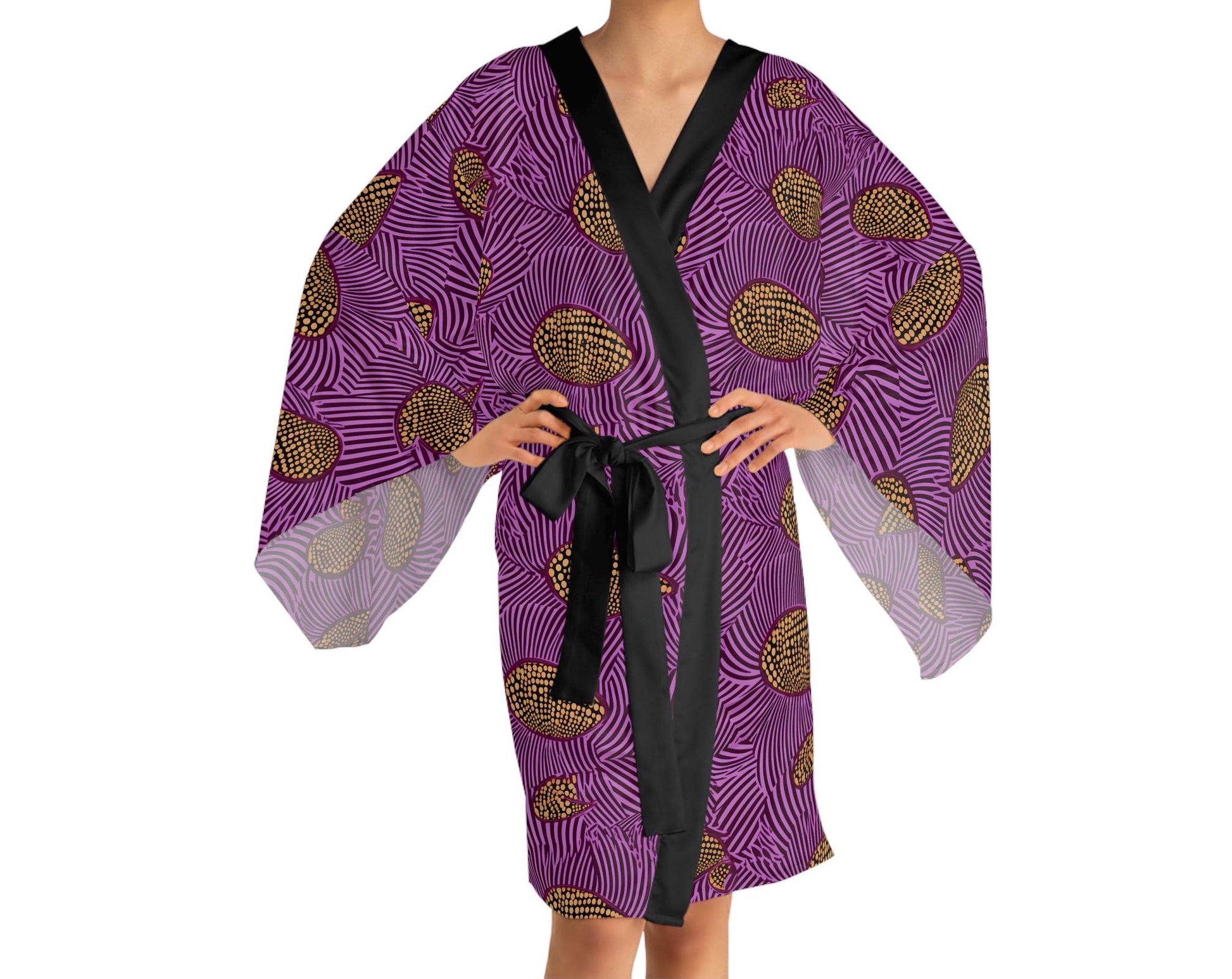 Purple Vibrant -Womens - Long Sleeve Kimono Robe - African - Ankara Pattern