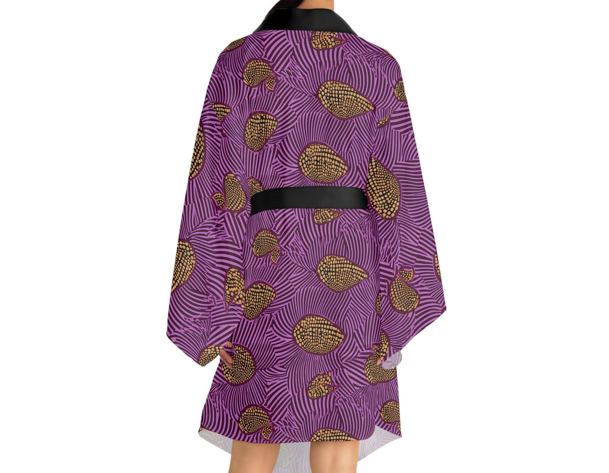 Purple Vibrant -Womens - Long Sleeve Kimono Robe - African - Ankara Pattern