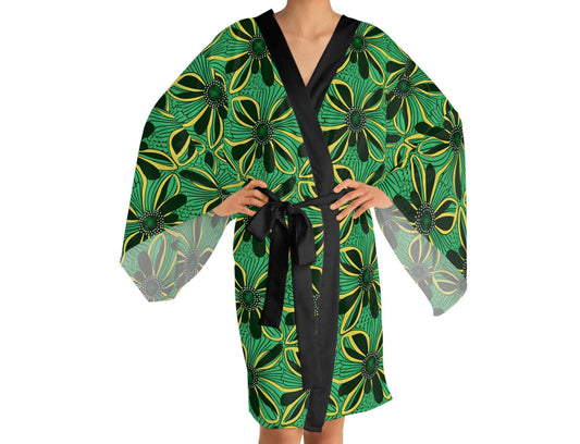 African Floral - Womens - Long Sleeve Kimono Robe - African - Ankara Pattern